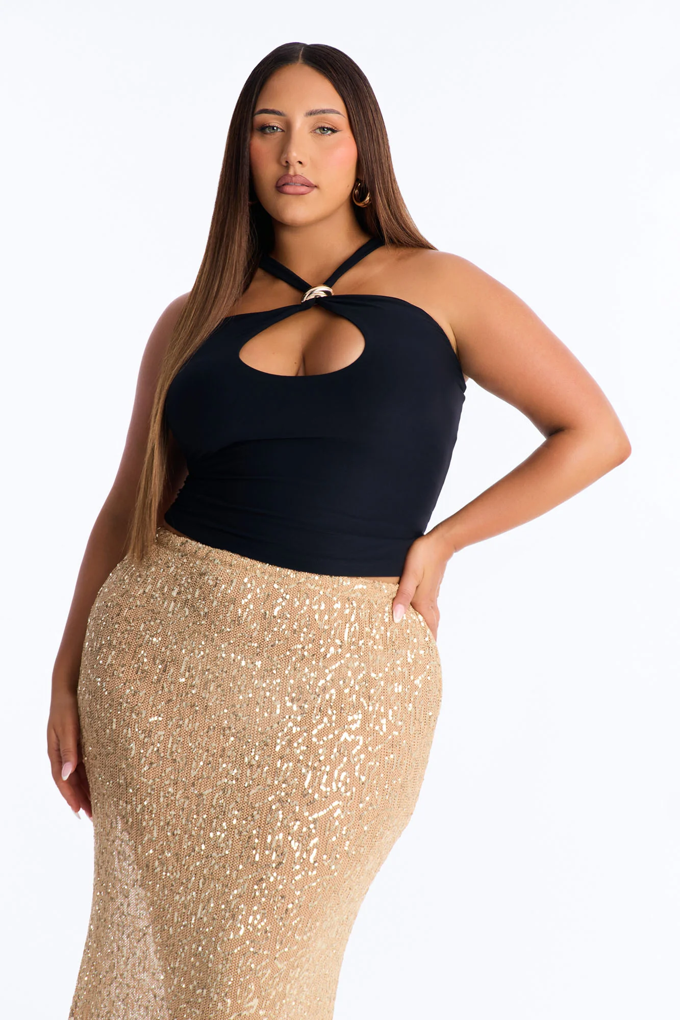 Cara Cut Out Hardware Halter Top - Black - Image 4