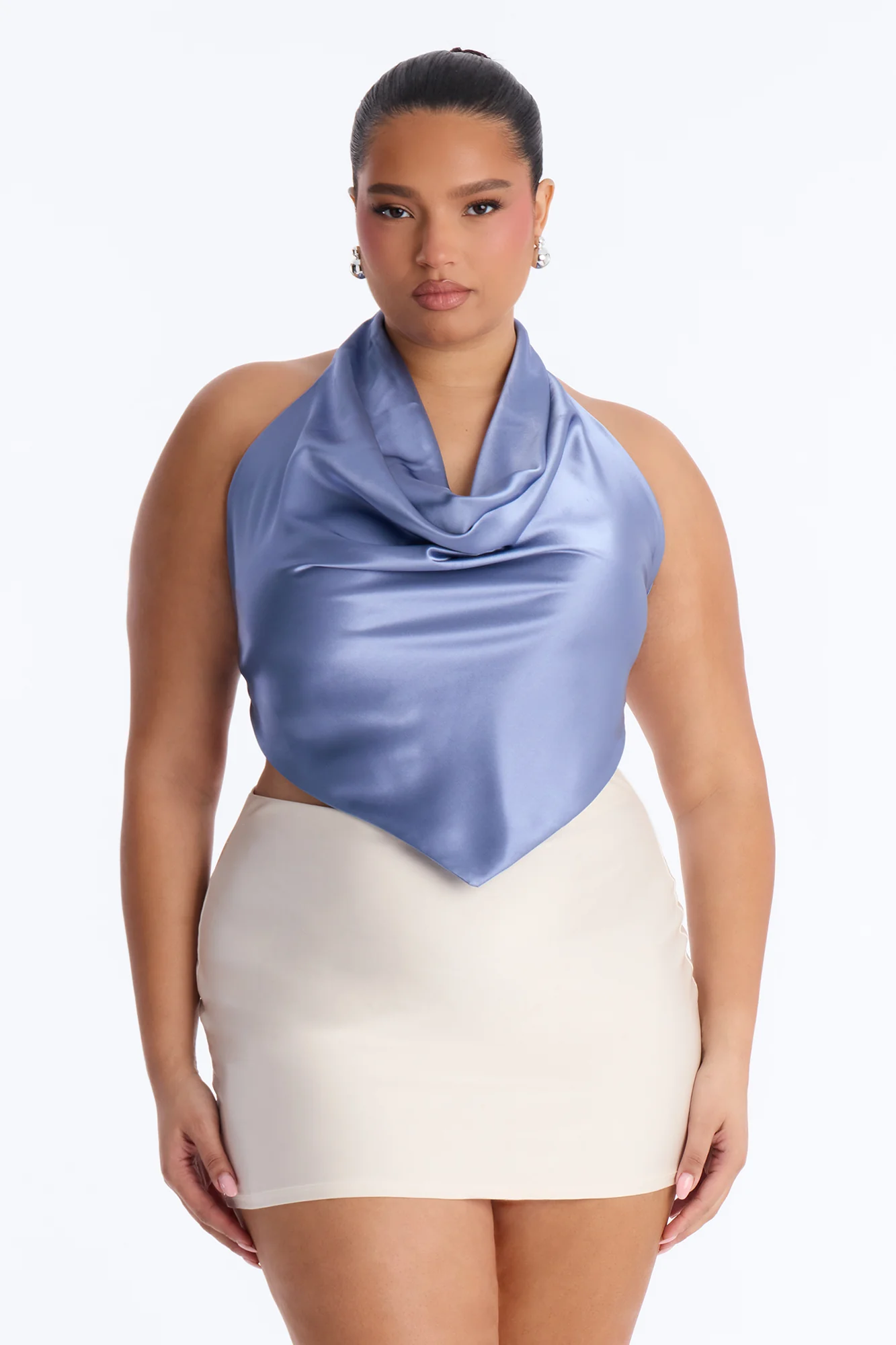 Cara Satin Cowl Neck Halter Top - Periwinkle - Image 5