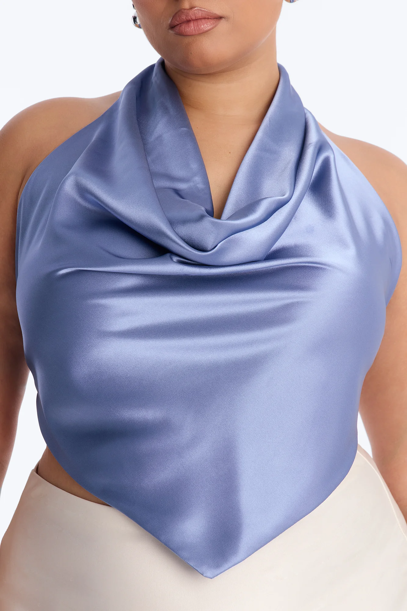 Cara Satin Cowl Neck Halter Top - Periwinkle - Image 7