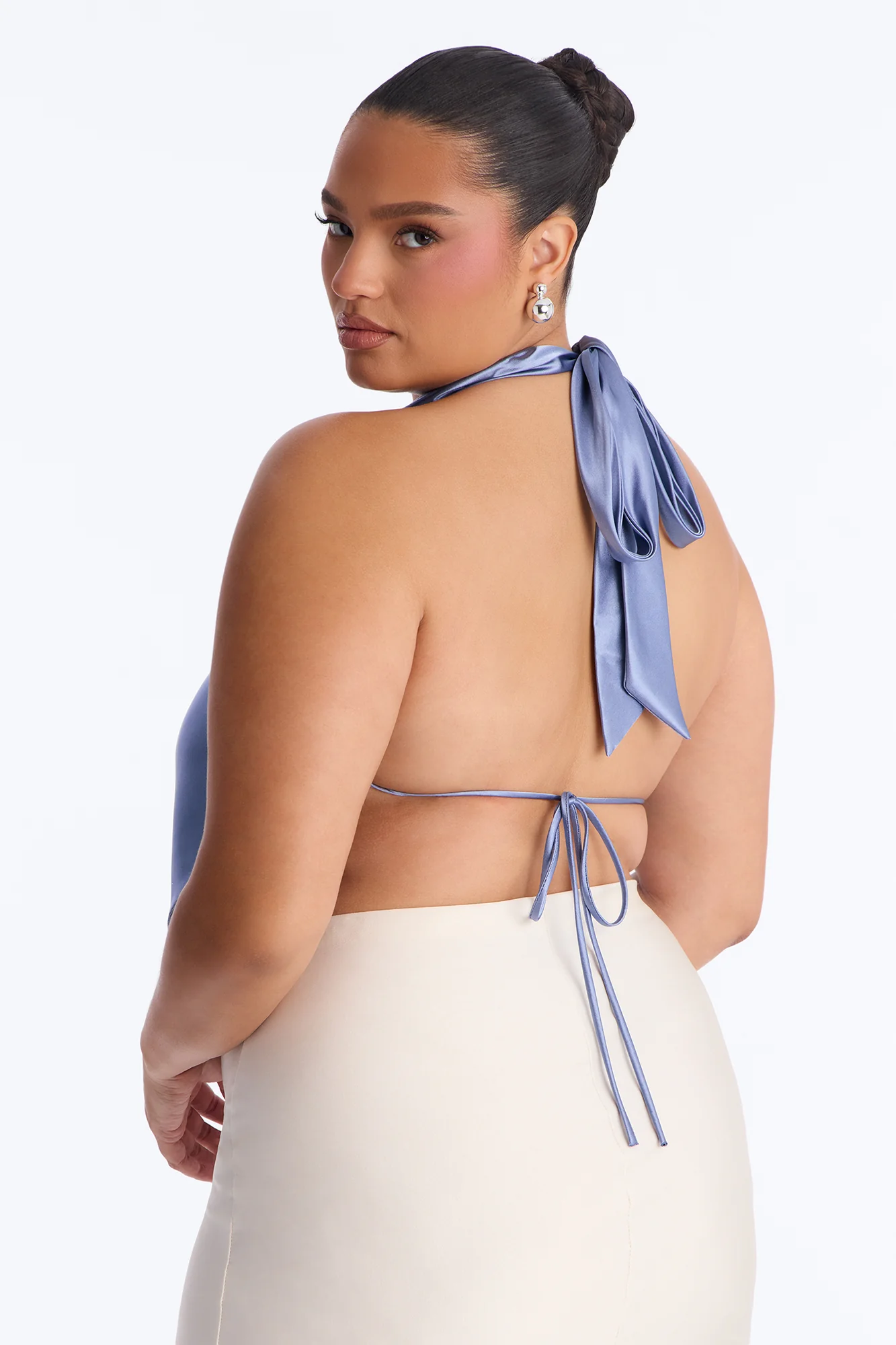 Cara Satin Cowl Neck Halter Top - Periwinkle - Image 8