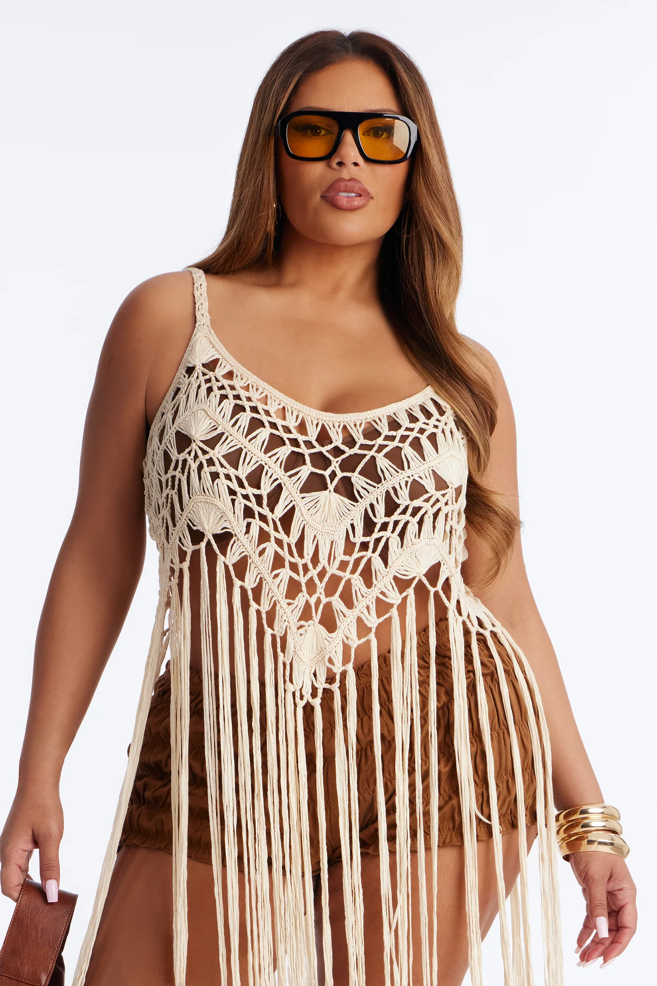 Caribbean Bliss Fringe Crochet Tank Top - Natural - Image 6