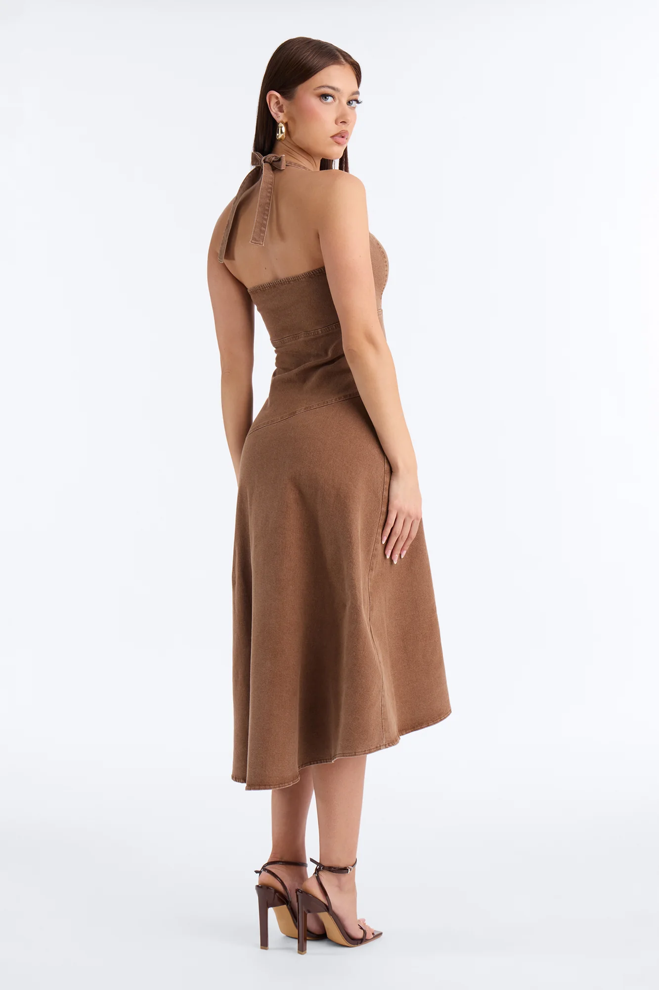 Carina Asymmetrical Denim Midi Dress - Chocolate - Image 4