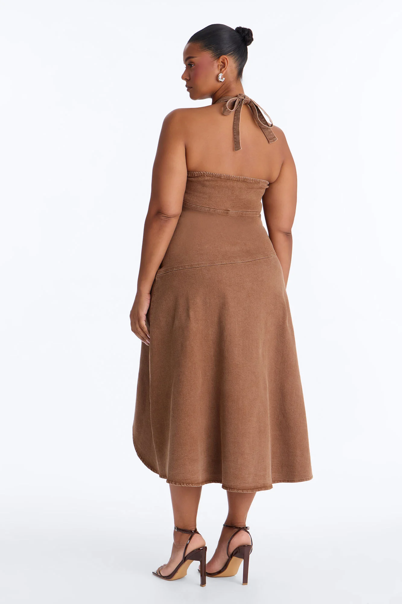Carina Asymmetrical Denim Midi Dress - Chocolate - Image 8