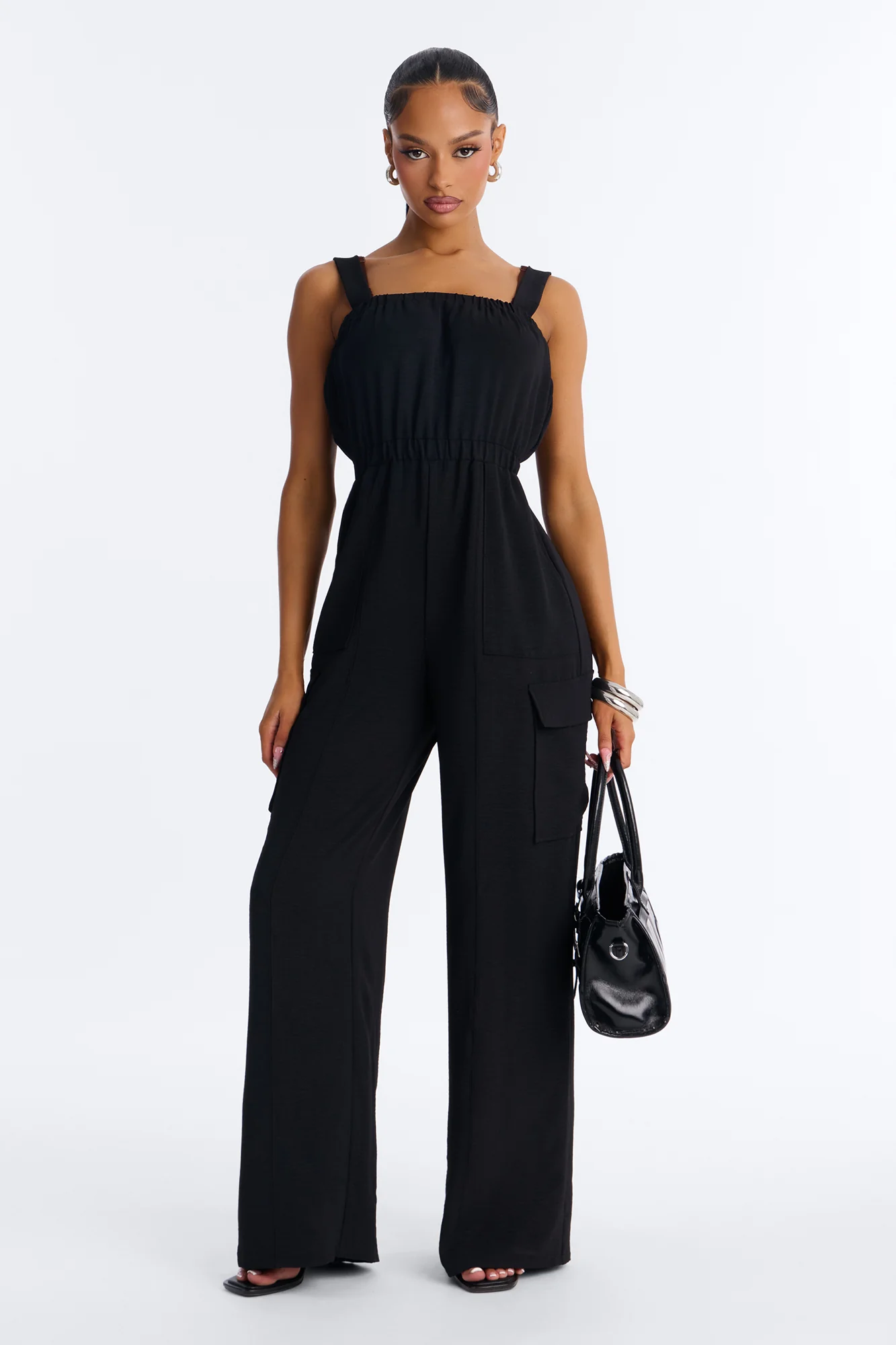 Carina Cargo Wide Leg Jumpsuit - Black
