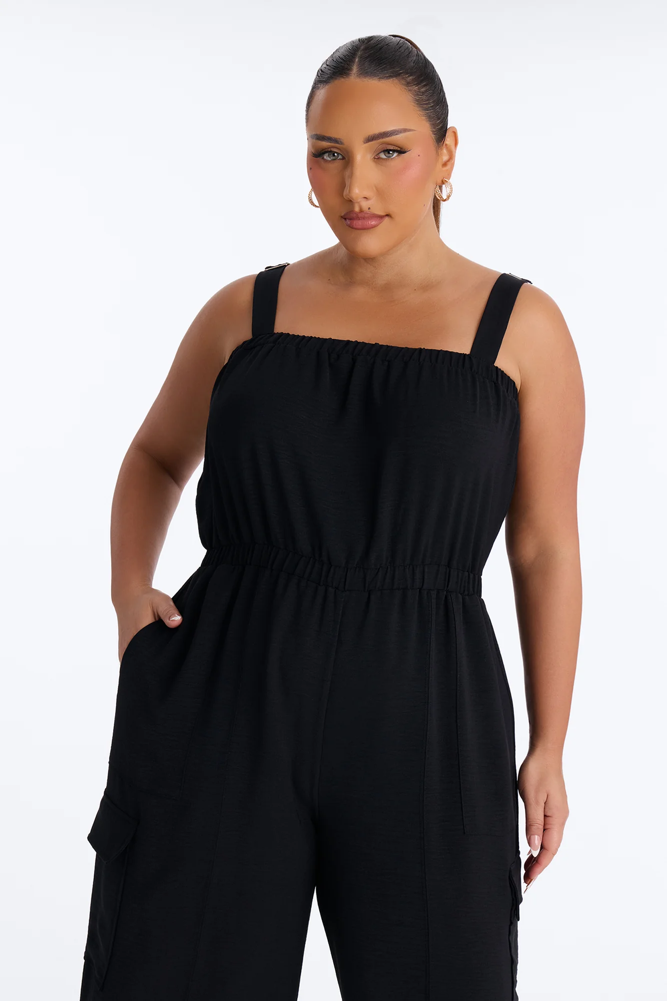 Carina Cargo Wide Leg Jumpsuit - Black - Image 6