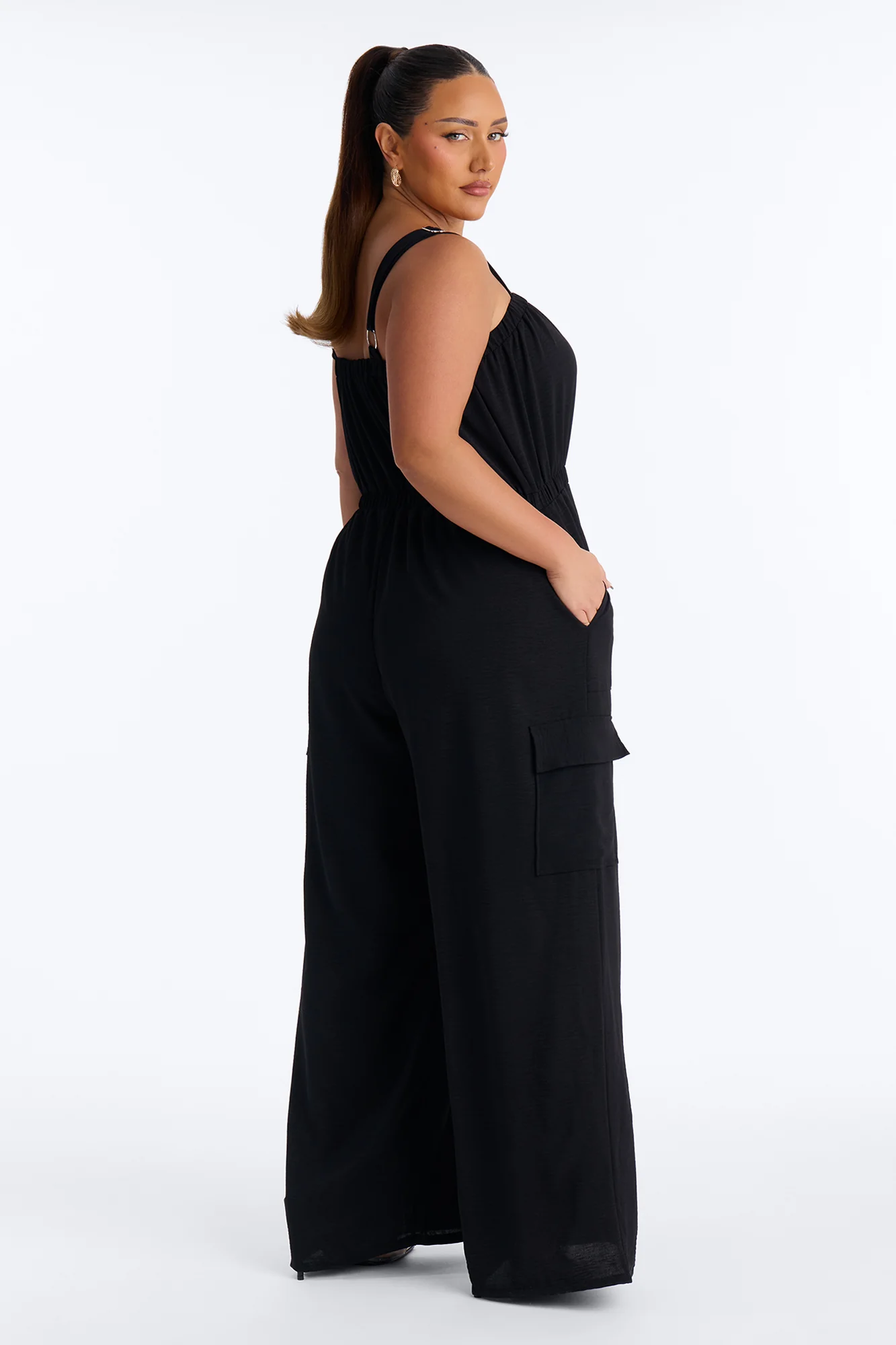 Carina Cargo Wide Leg Jumpsuit - Black - Image 8