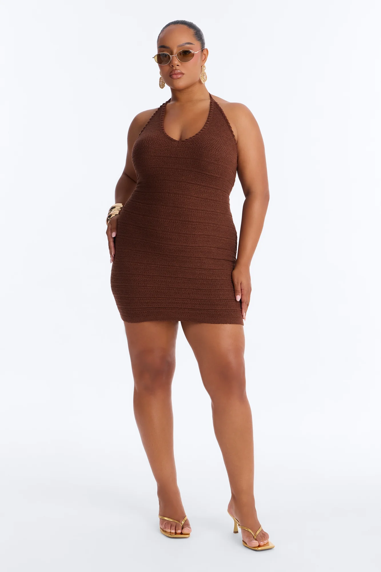 Carine Halter Crochet Mini Dress - Chocolate - Image 5