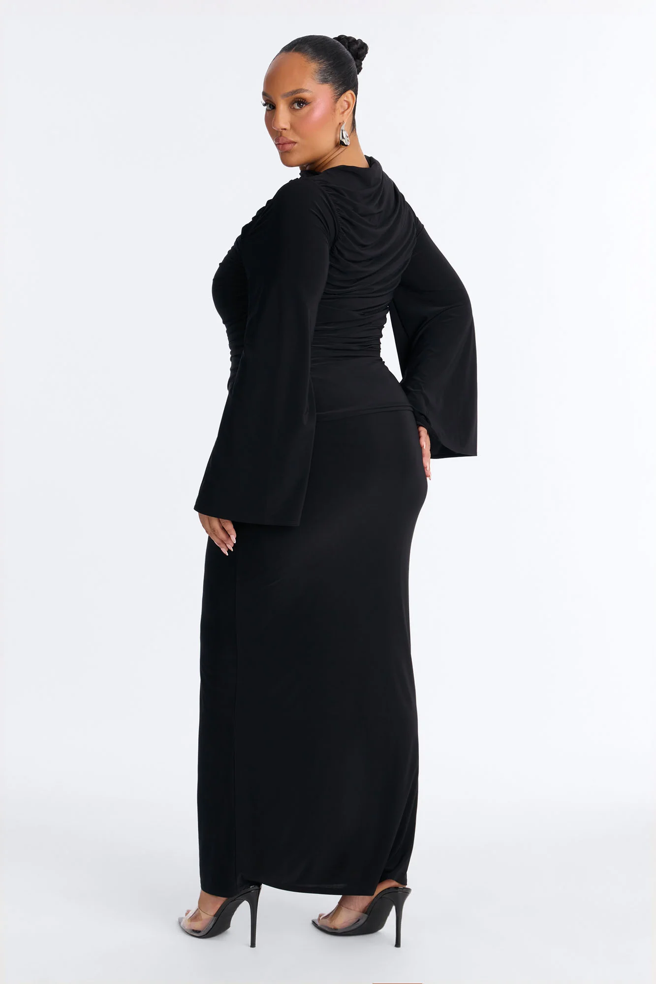 Carlita Ruched High Neck Maxi Skirt Set - Black - Image 9