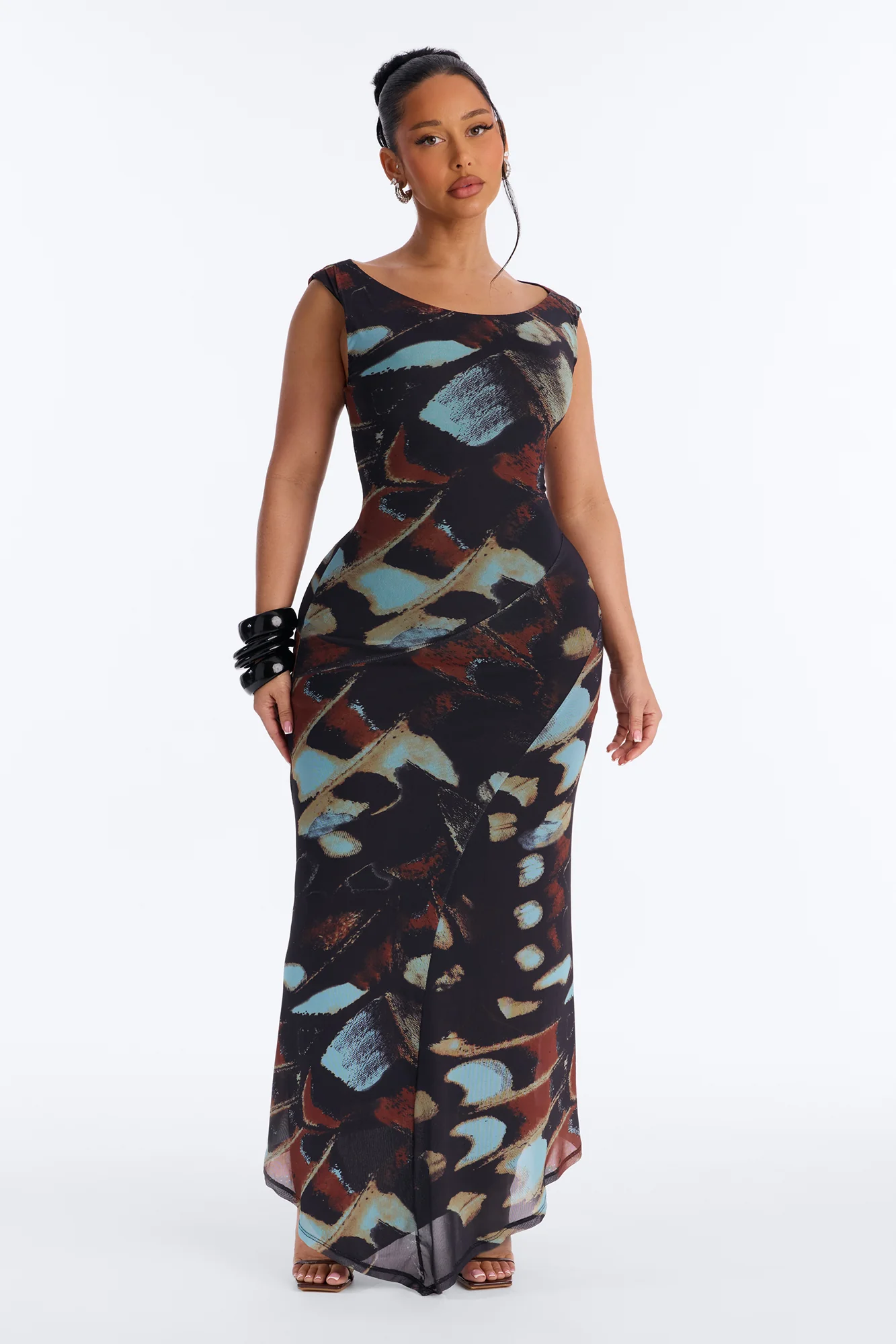 Carmen Off Shoulder Mesh Maxi Dress - Black/combo