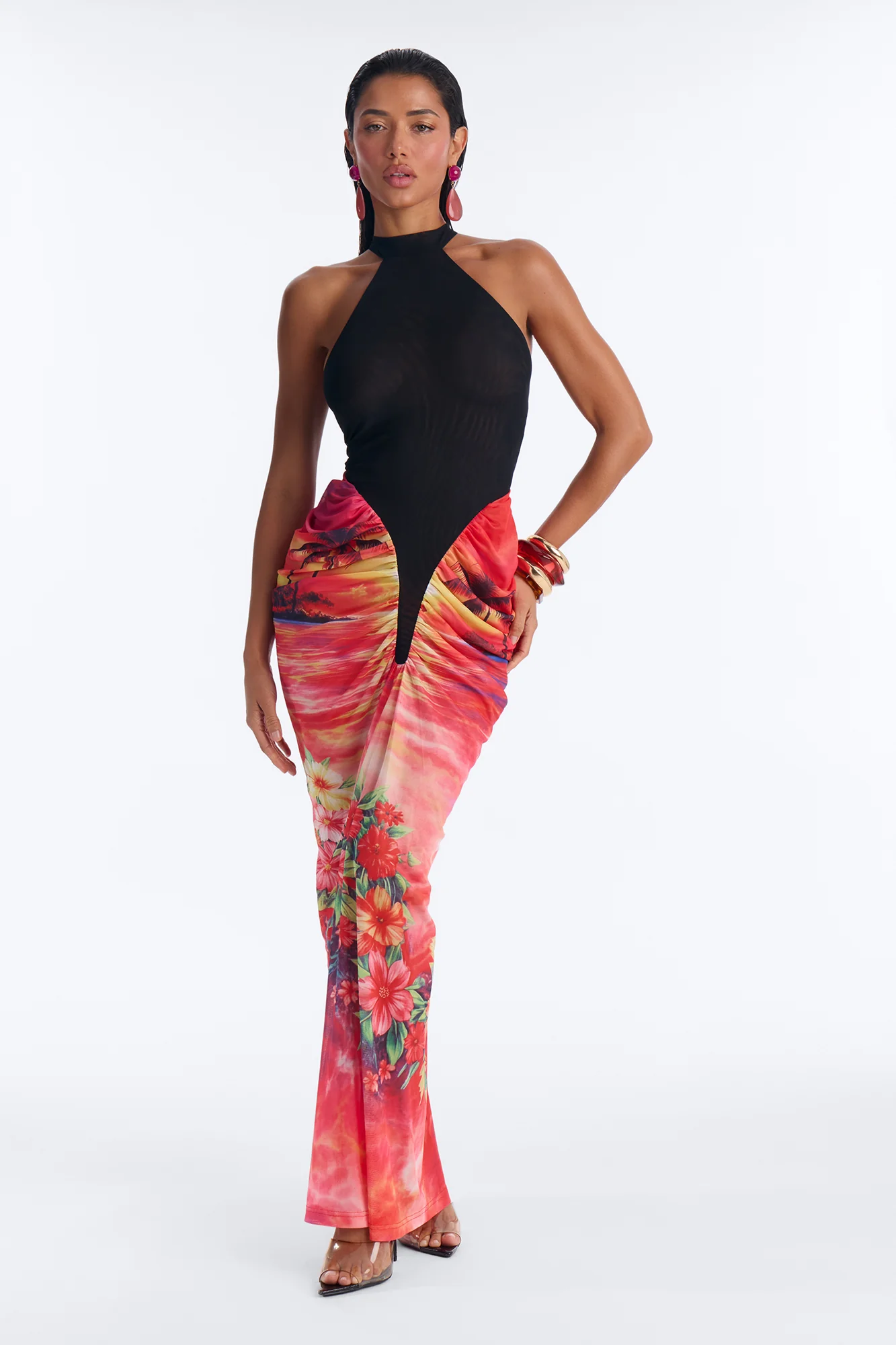 Carmen Ruched Mesh Maxi Dress - Black/combo - Image 2