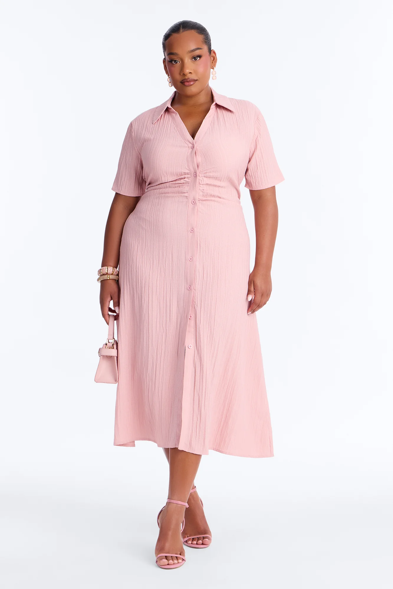Carmen Ruched Shirt Midi Dress - Mauve - Image 5