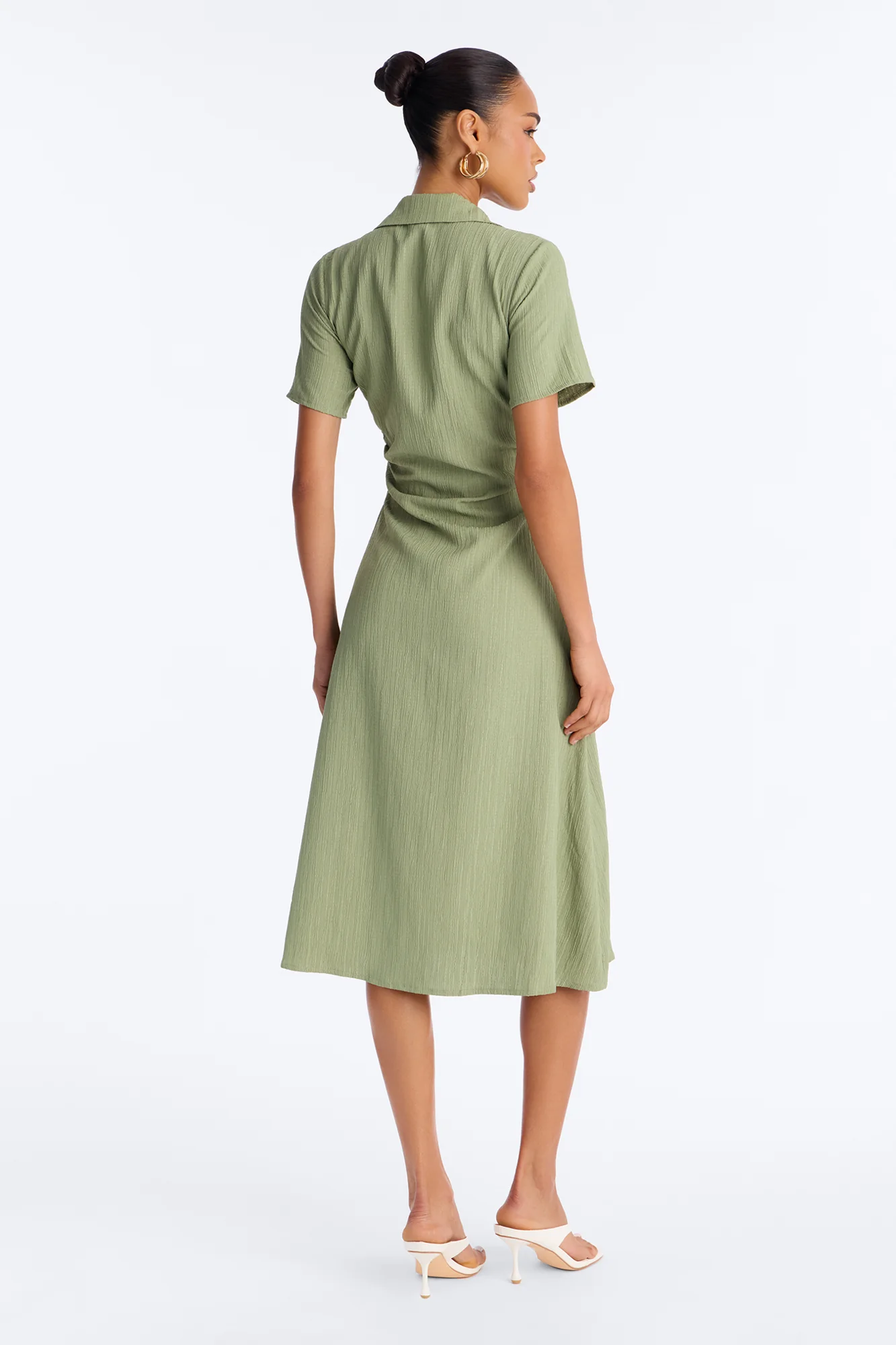 Carmen Ruched Shirt Midi Dress - Olive - Image 4