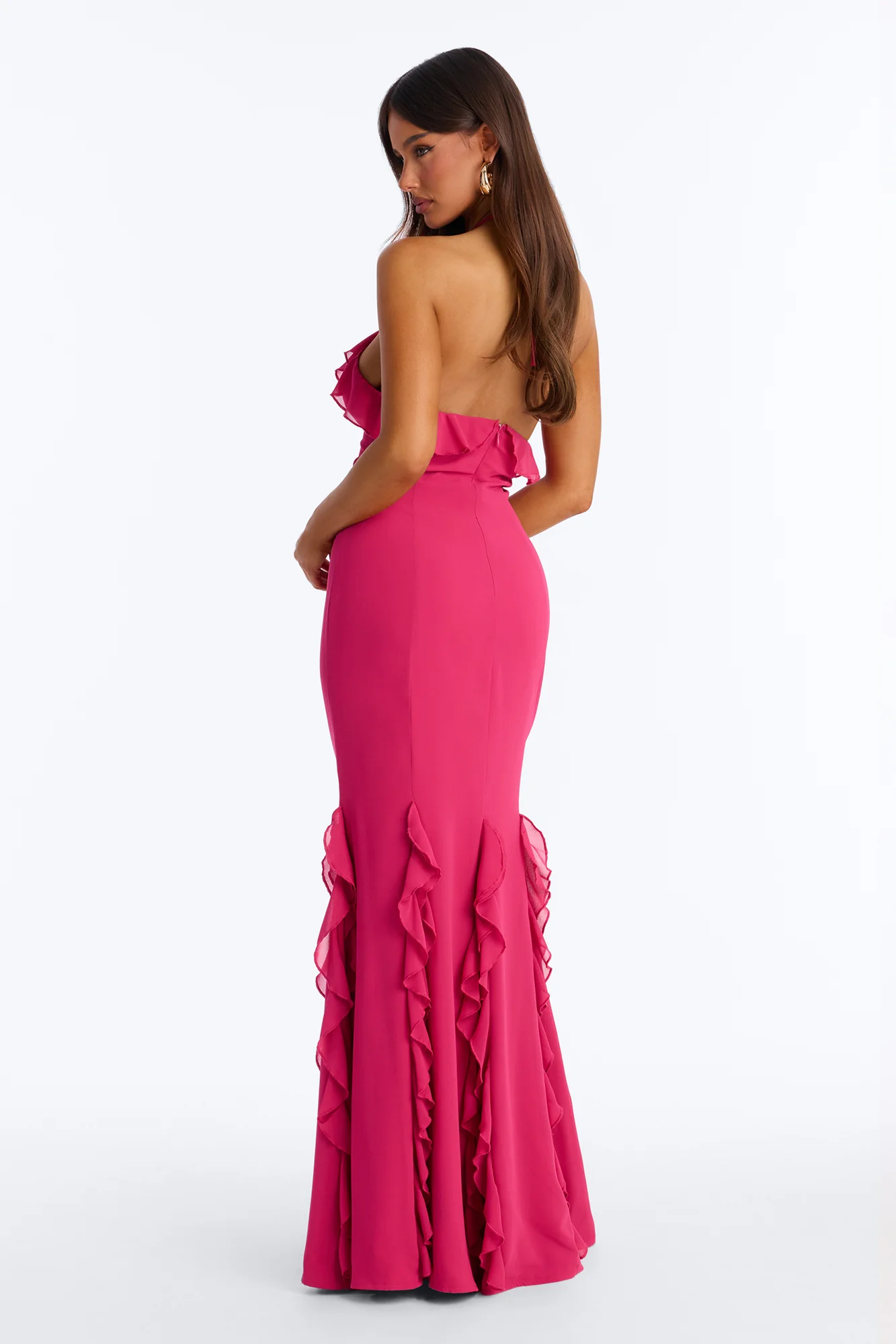 Carmen Ruffle Chiffon Maxi Dress - Hot Pink - Image 4