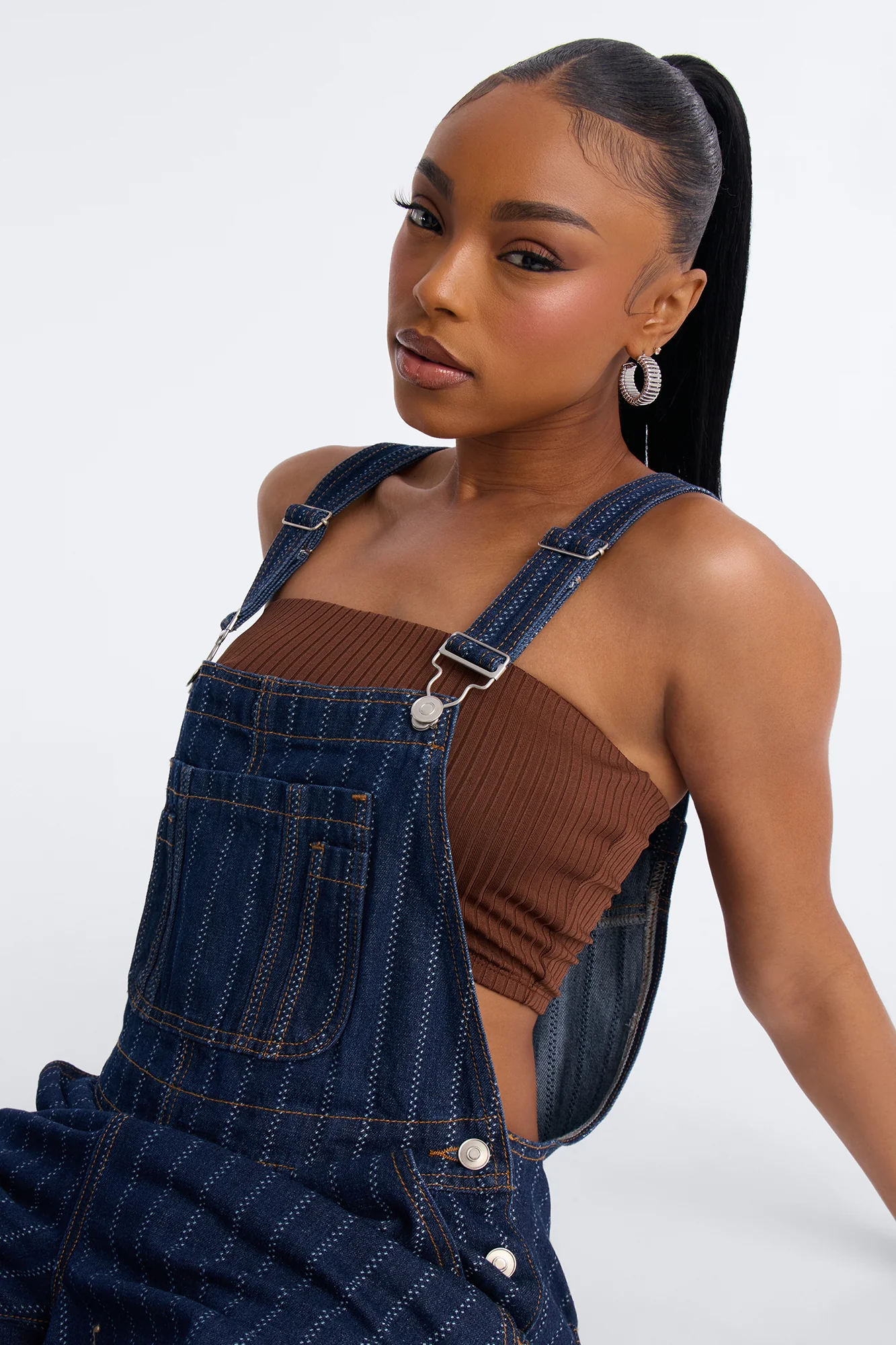Carnaby Street Cuffed Baggy Denim Overalls - Dark Wash - Image 3