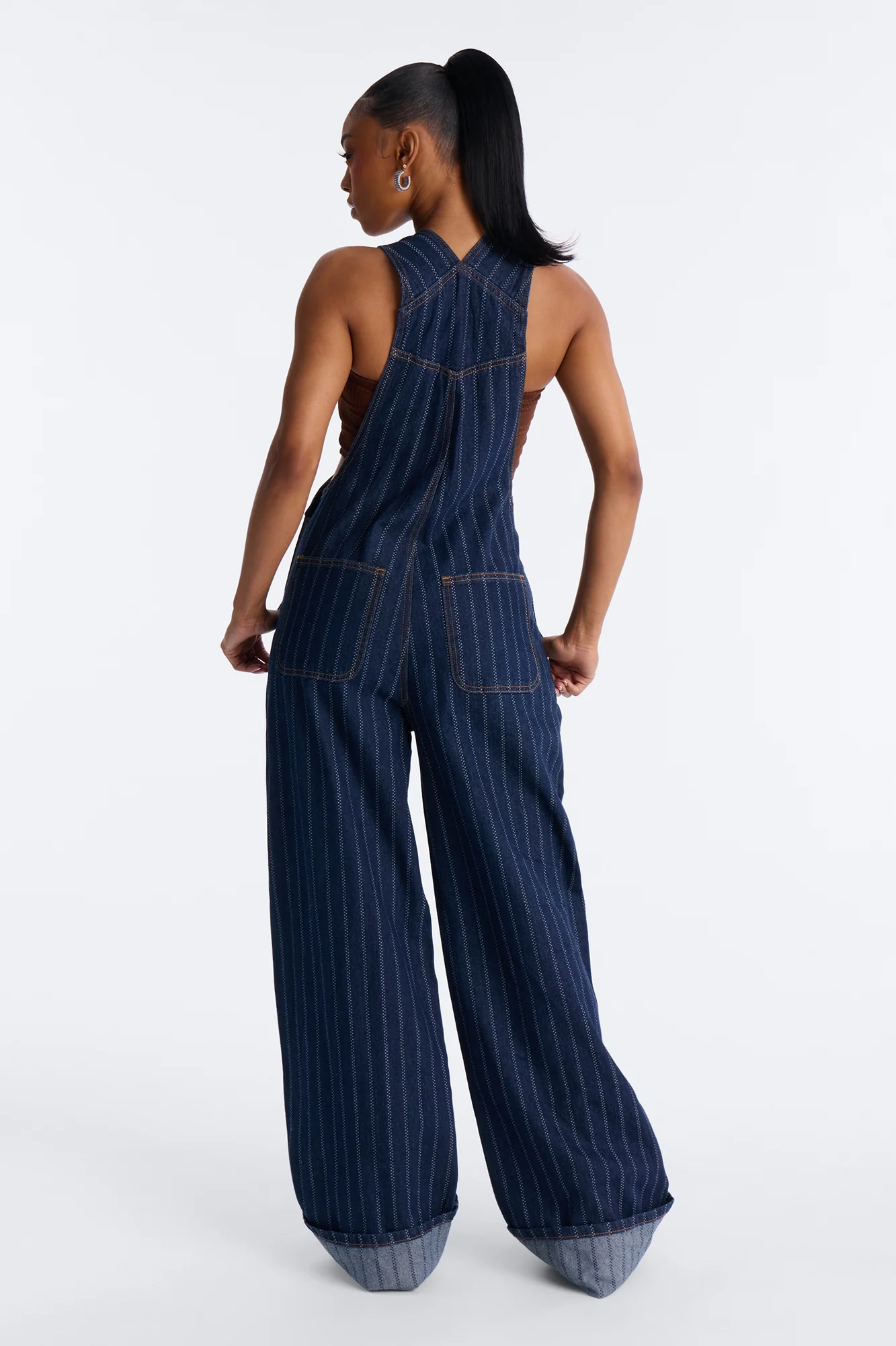 Carnaby Street Cuffed Baggy Denim Overalls - Dark Wash - Image 4