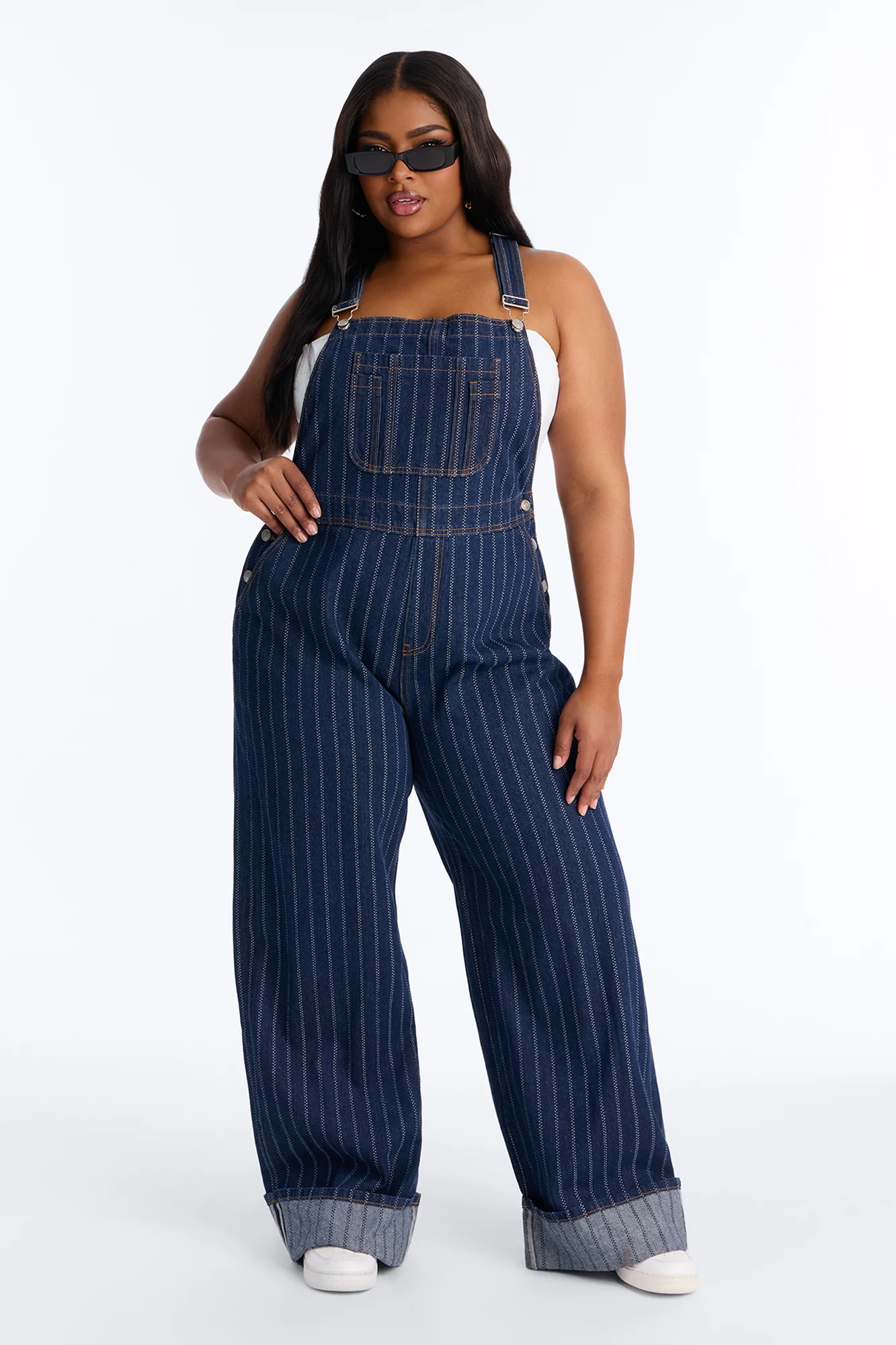 Carnaby Street Cuffed Baggy Denim Overalls - Dark Wash - Image 5