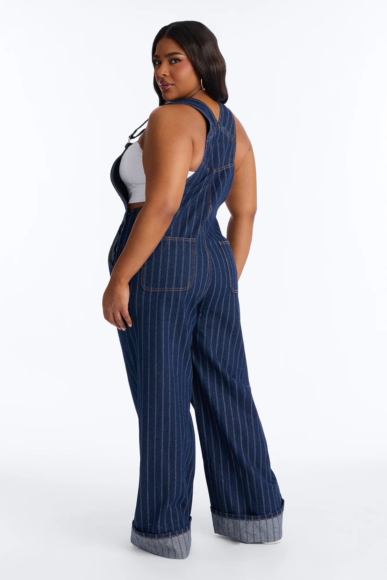 Carnaby Street Cuffed Baggy Denim Overalls - Dark Wash - Image 7