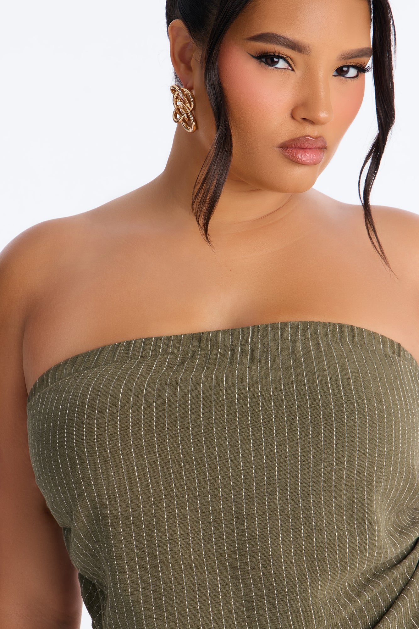 Carolina Linen Pinstripe Maxi Skirt Set - Olive - Image 3