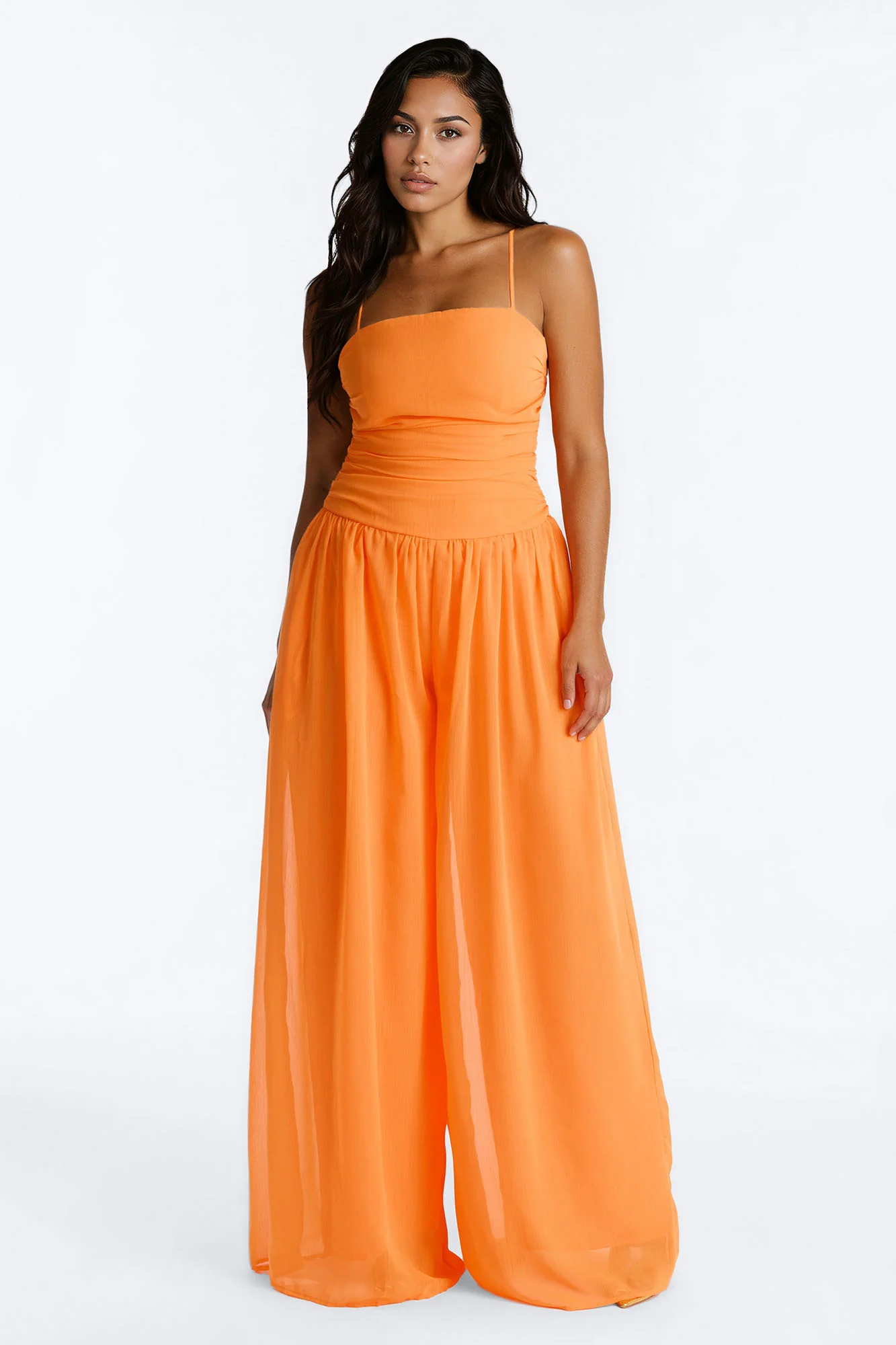 Caroline Chiffon Wide Leg Jumpsuit - Orange