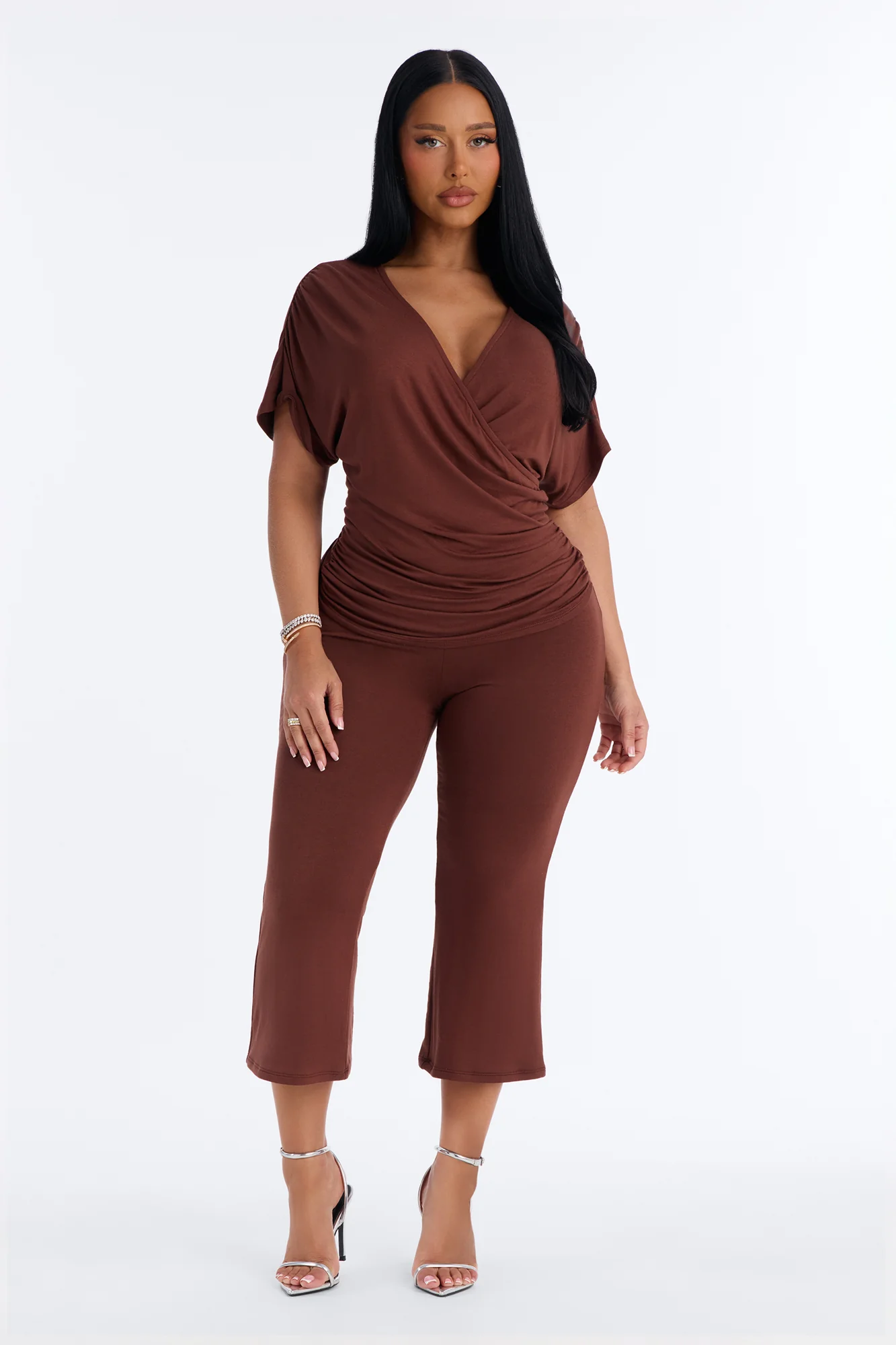 Carrie Cinched Capri Set - Brown