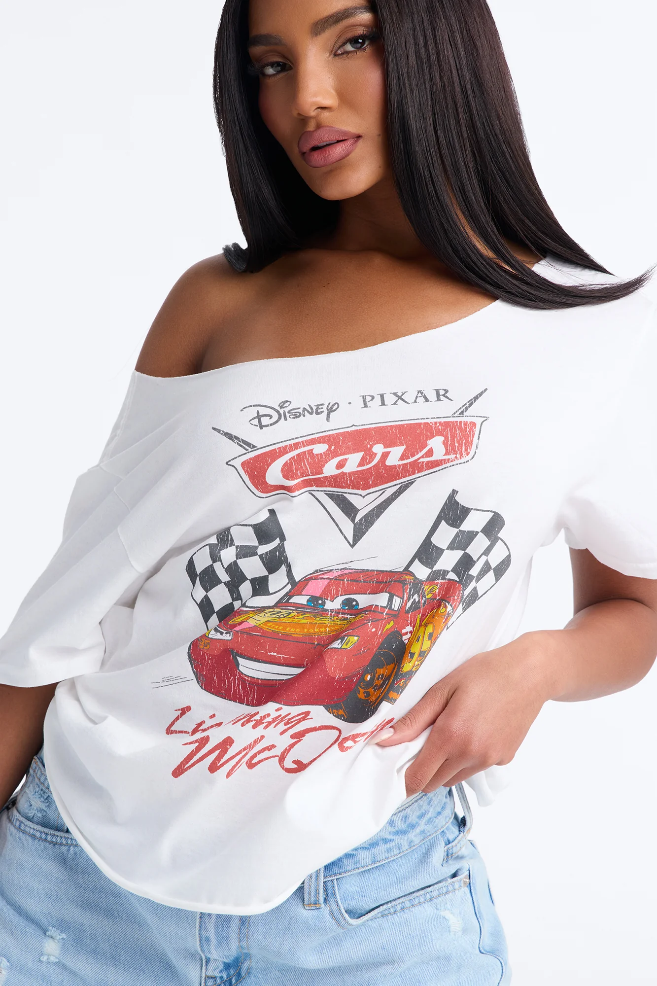 Cars Lightening Off Shoulder Tee - White - Image 3