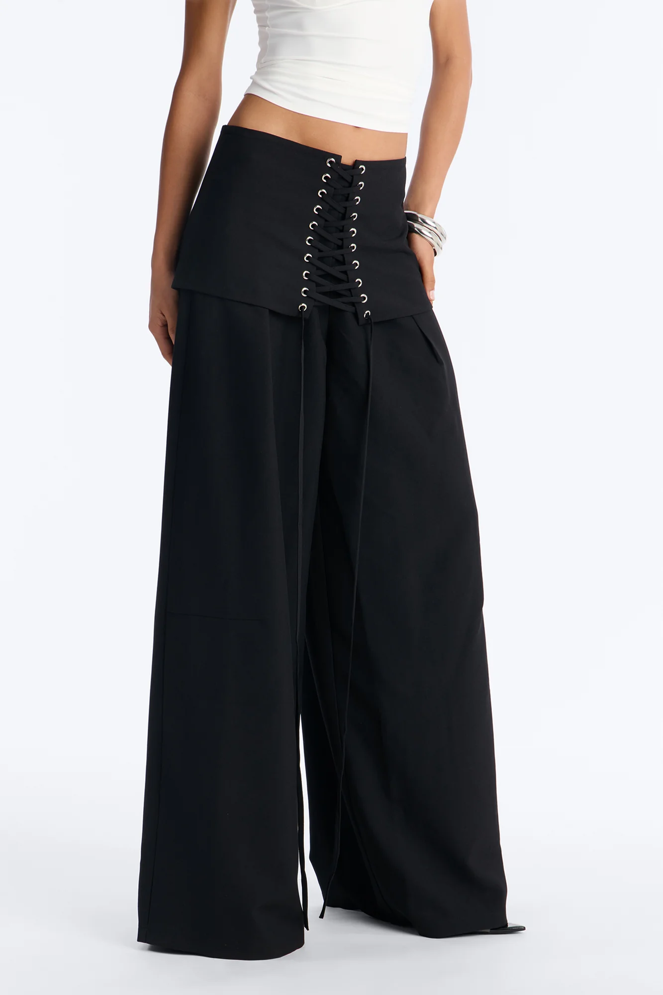 Carter High Rise Removable Corset Wide Leg Trouser - Black - Image 2