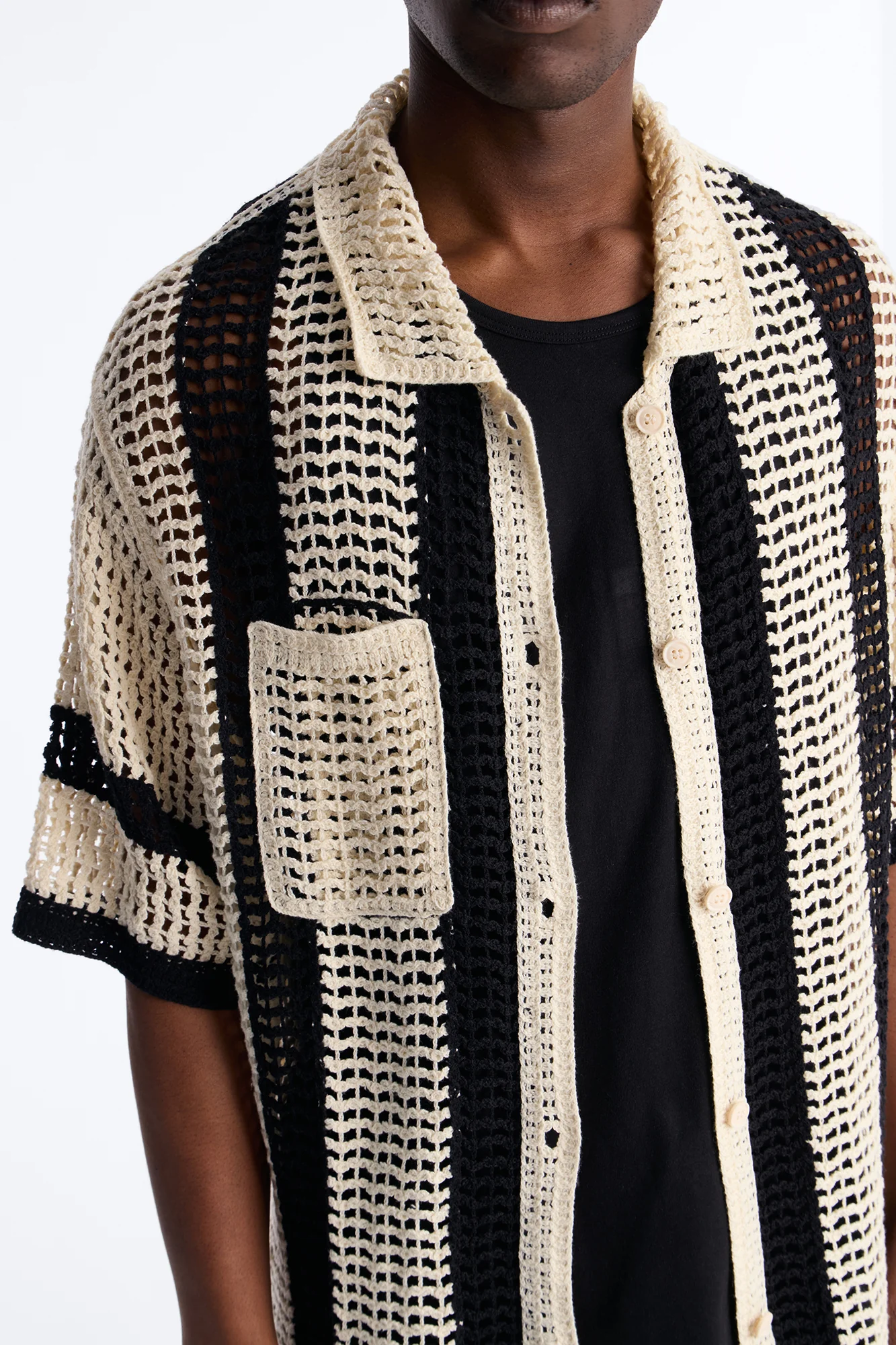 Casa Del Sol Crochet Button Up Shirt - Cream - Image 3
