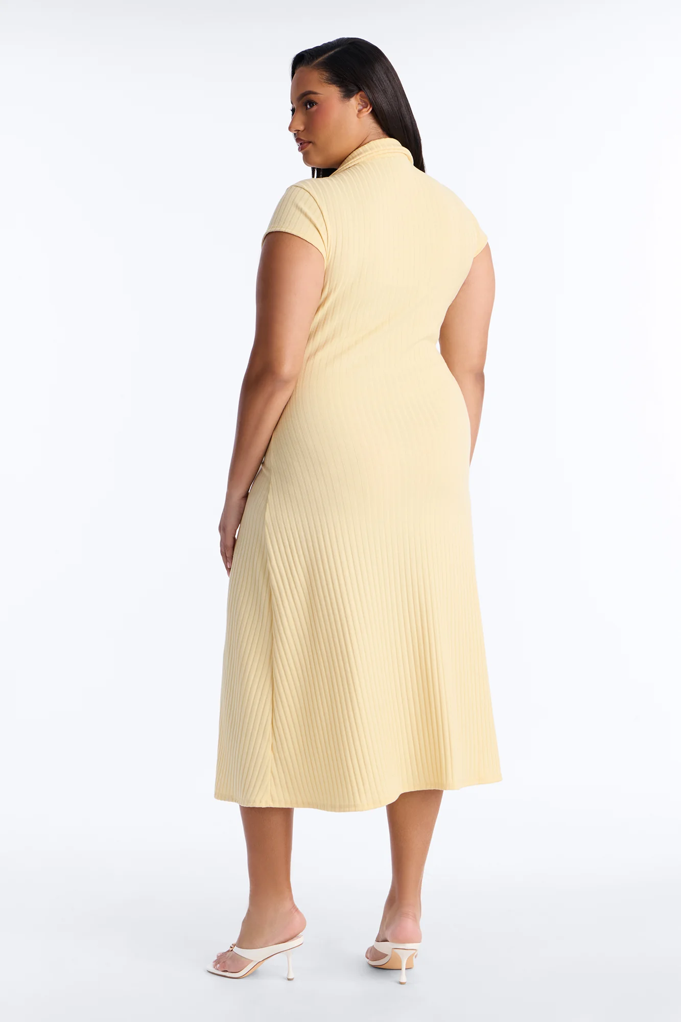 Casey Button Up Ribbed Midi Dress - Butter Yellow - Image 6