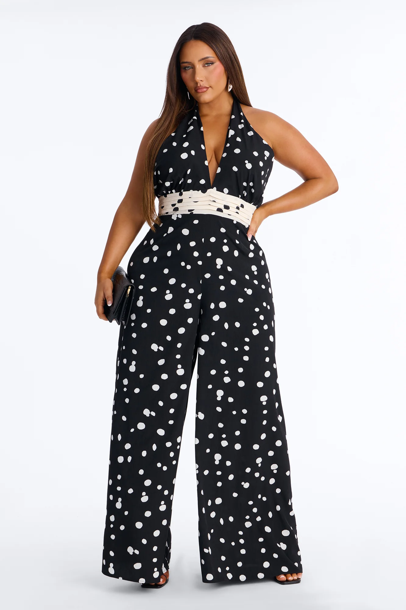 Casey Polka Dot Halter Wide Leg Jumpsuit - Black/combo - Image 4