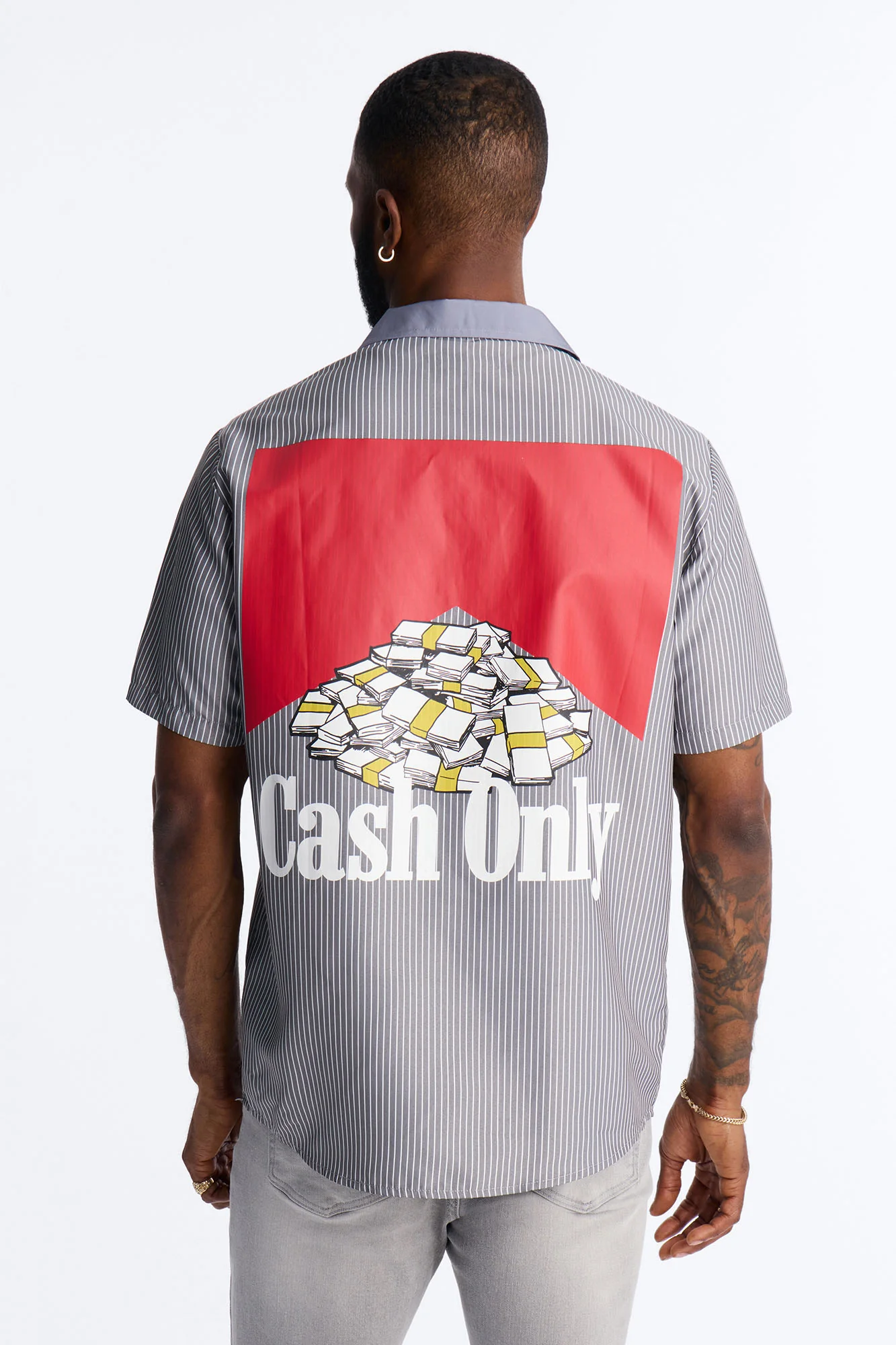 Cash Only Striped Button Up Shirt - Black