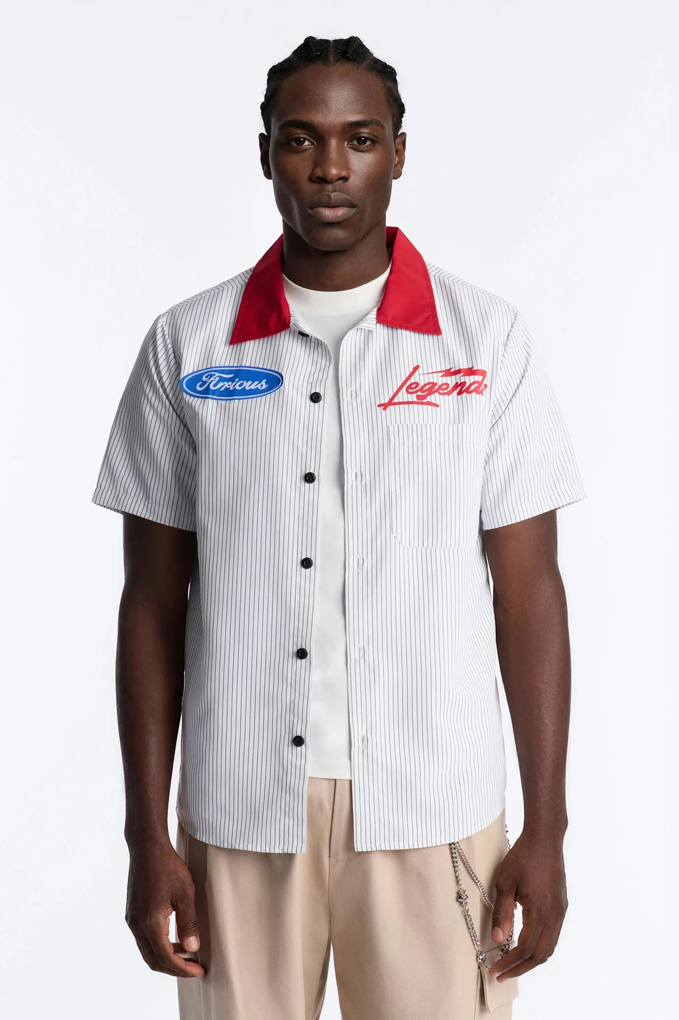 Cash Only Striped Button Up Shirt - White