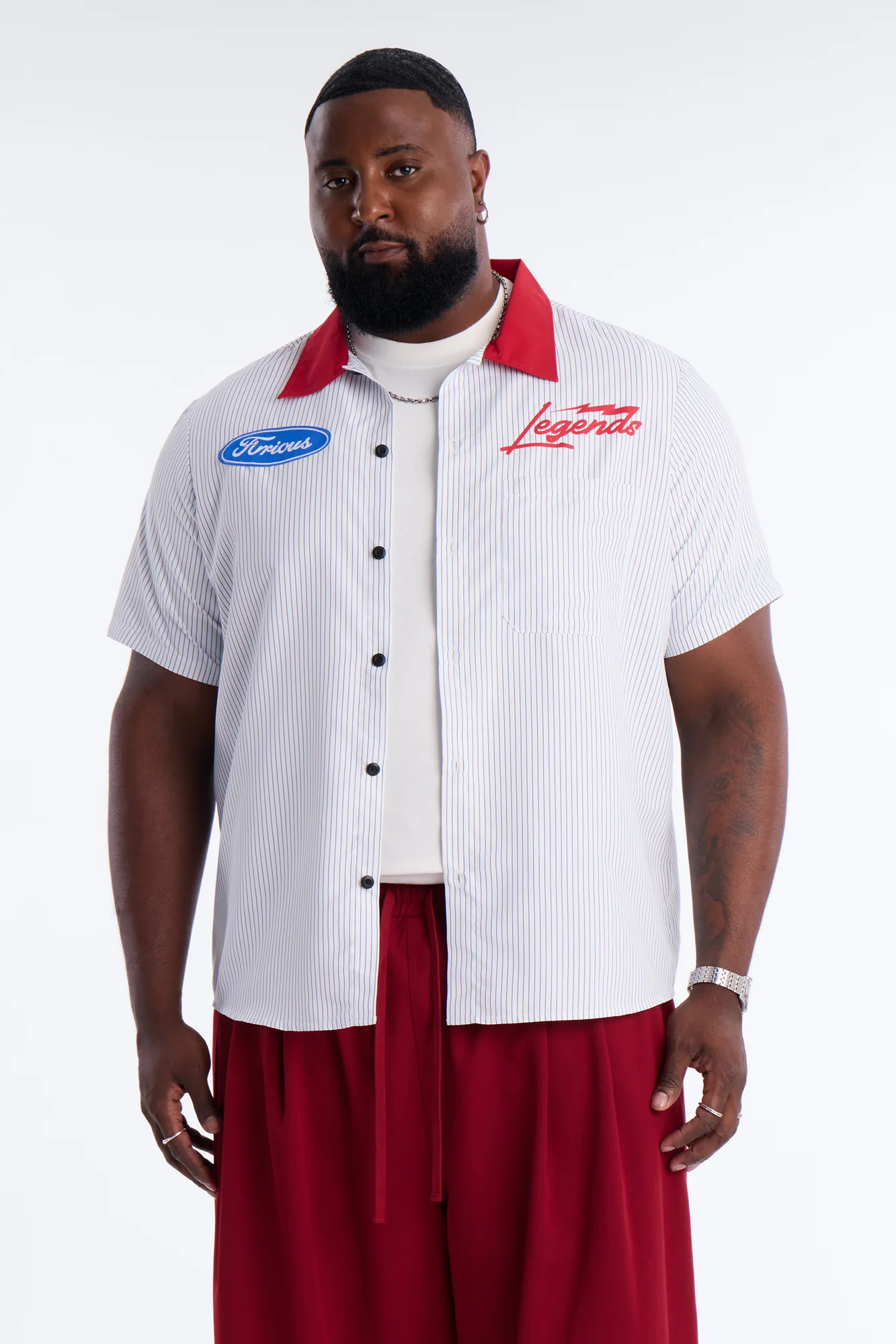 Cash Only Striped Button Up Shirt - White - Image 5