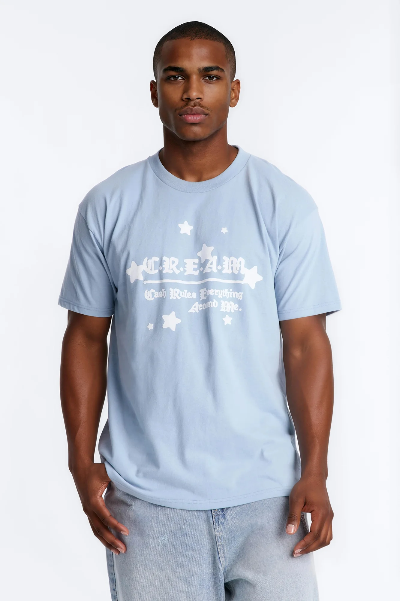 Cash Rules Everything Around Oversized Short Sleeve Tee - Light Blue