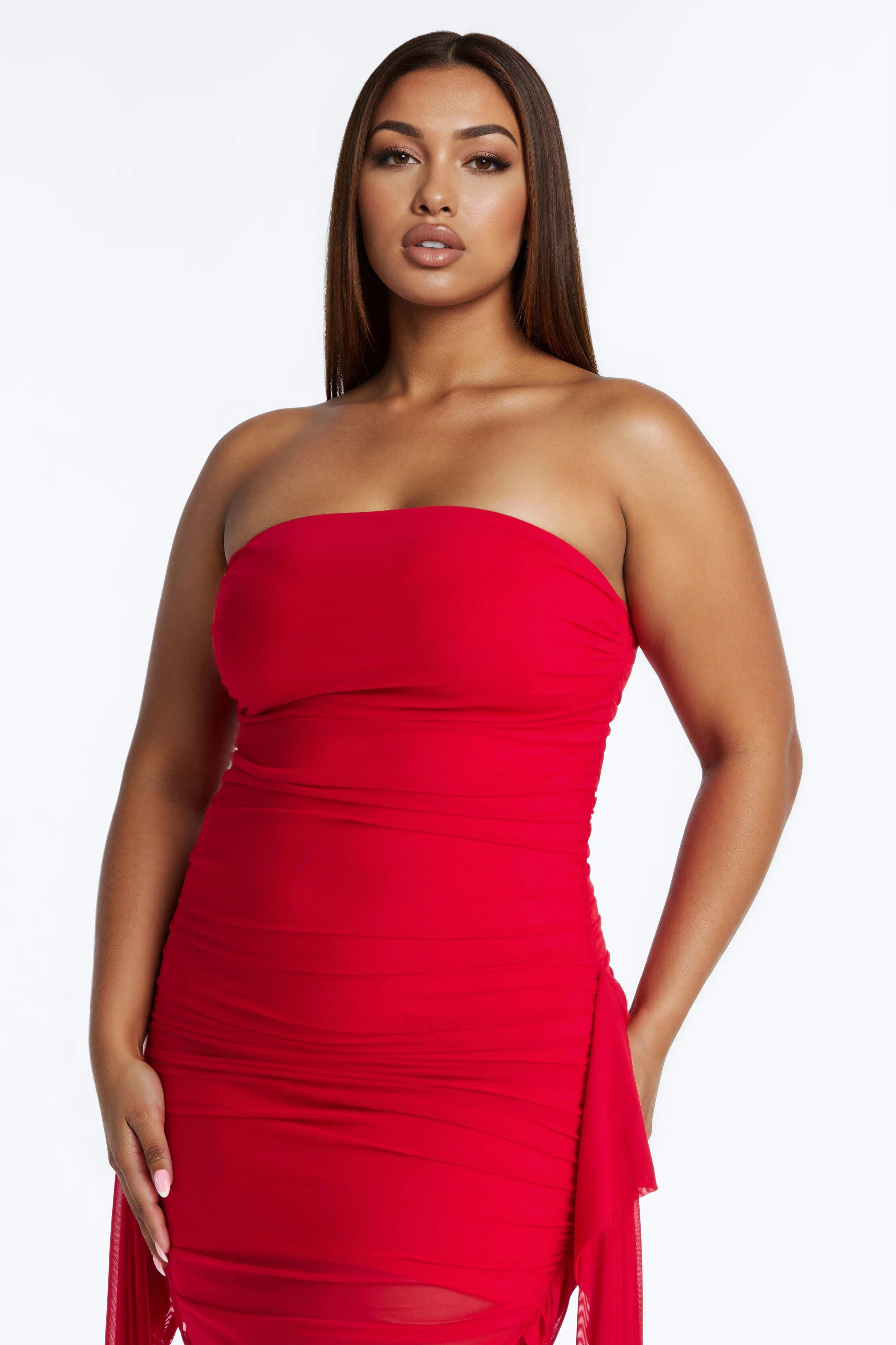 Cassia Strapless Mesh Mini Dress - Red - Image 6