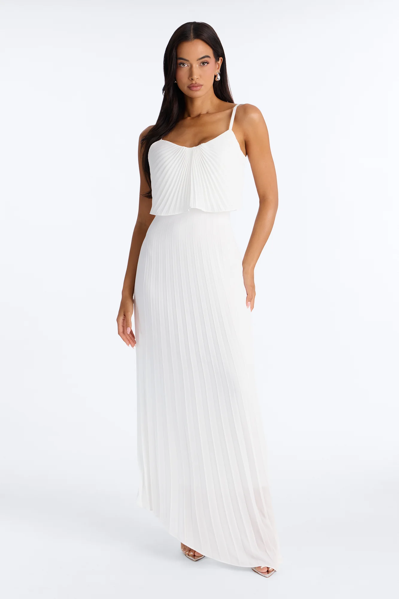 Cassidy Chiffon Pleated Maxi Dress - White