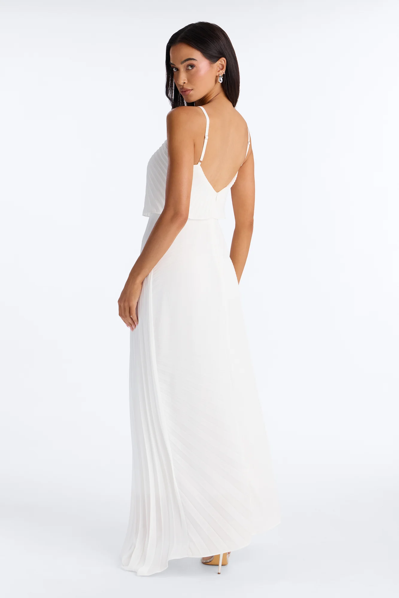 Cassidy Chiffon Pleated Maxi Dress - White - Image 4