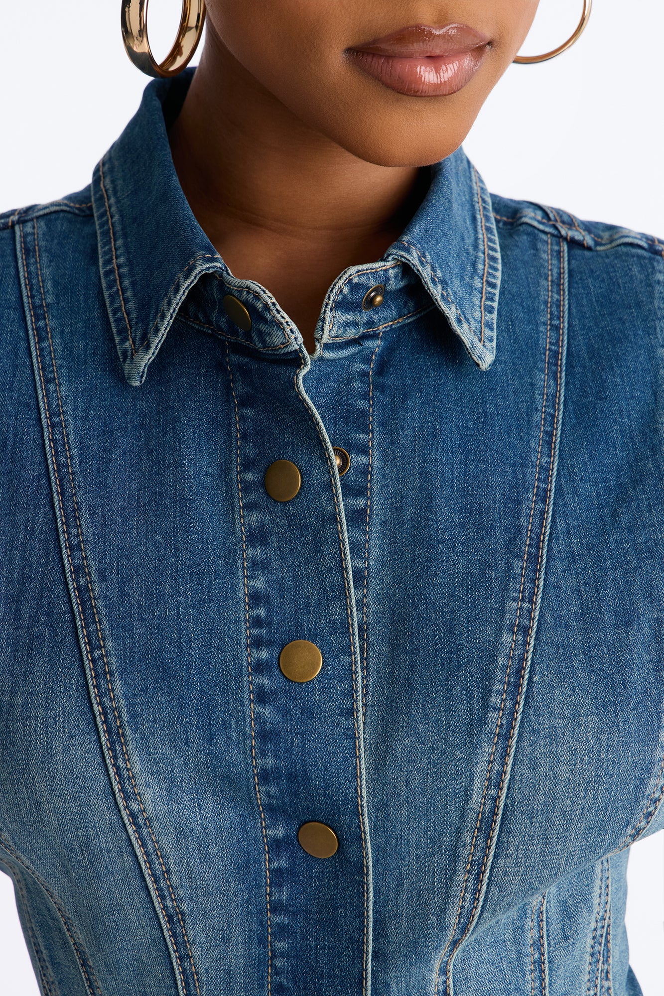 Casual But Cute Short Sleeve Denim Mini Dress - Denim - Image 3