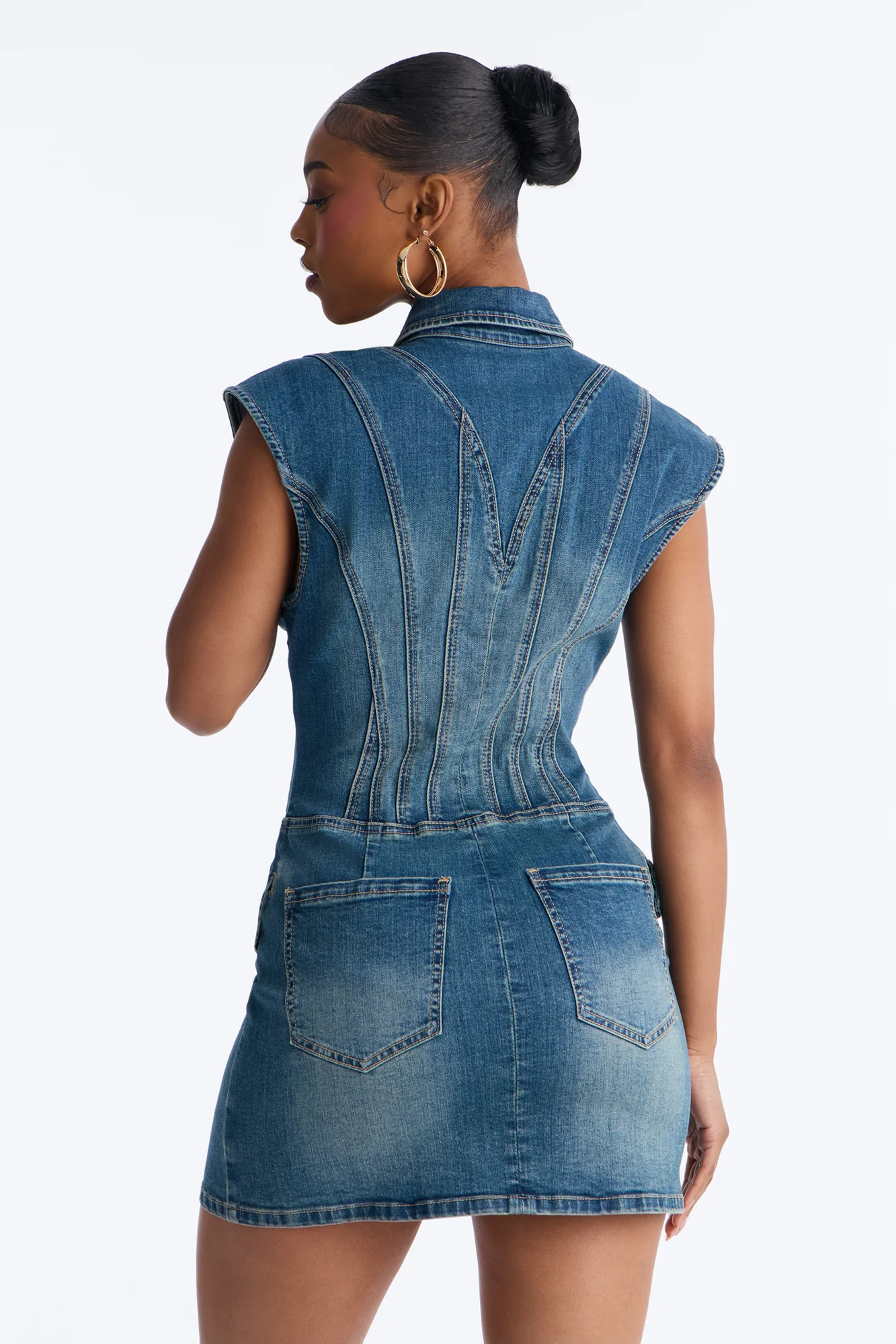Casual But Cute Short Sleeve Denim Mini Dress - Denim - Image 4
