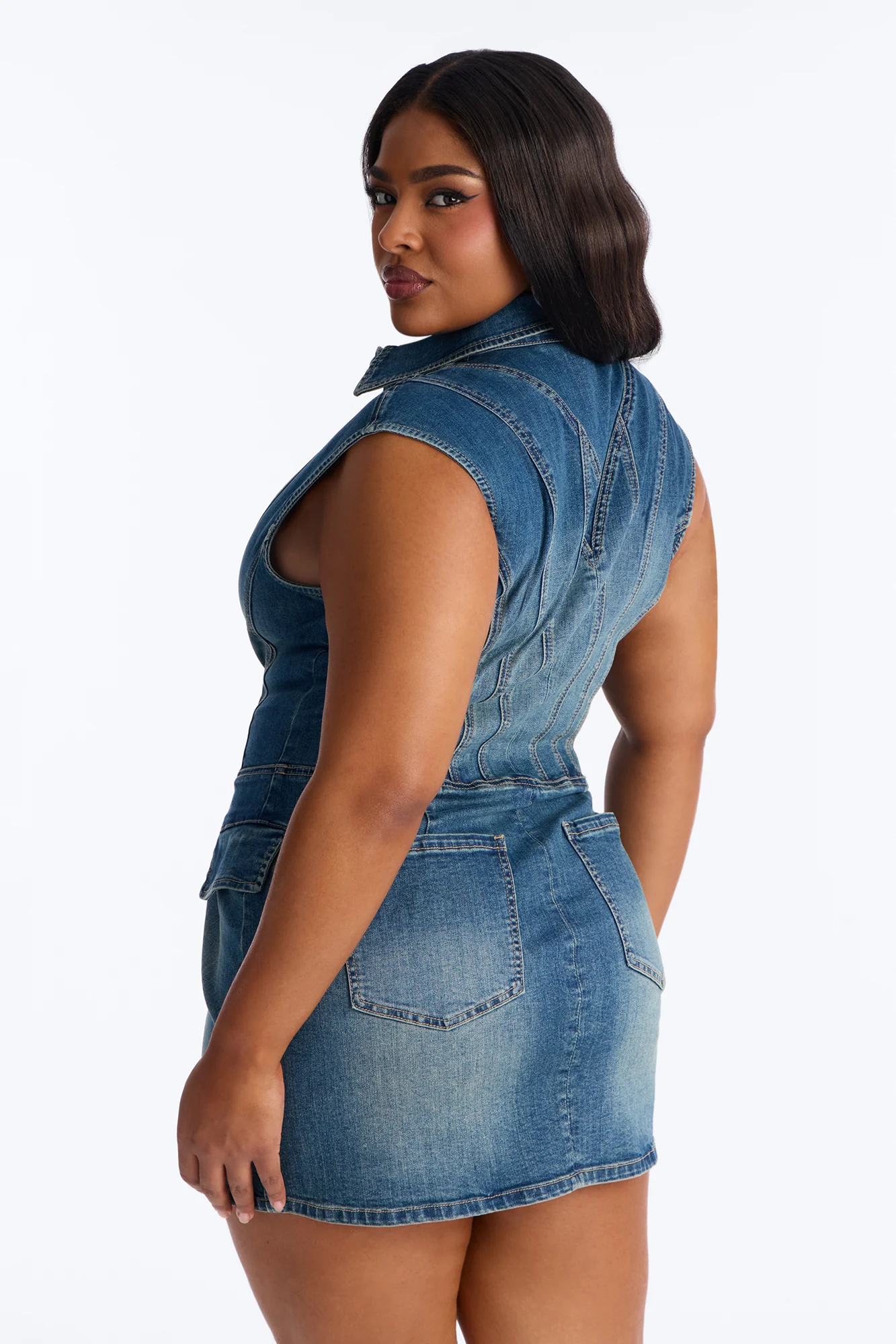 Casual But Cute Short Sleeve Denim Mini Dress - Denim - Image 7