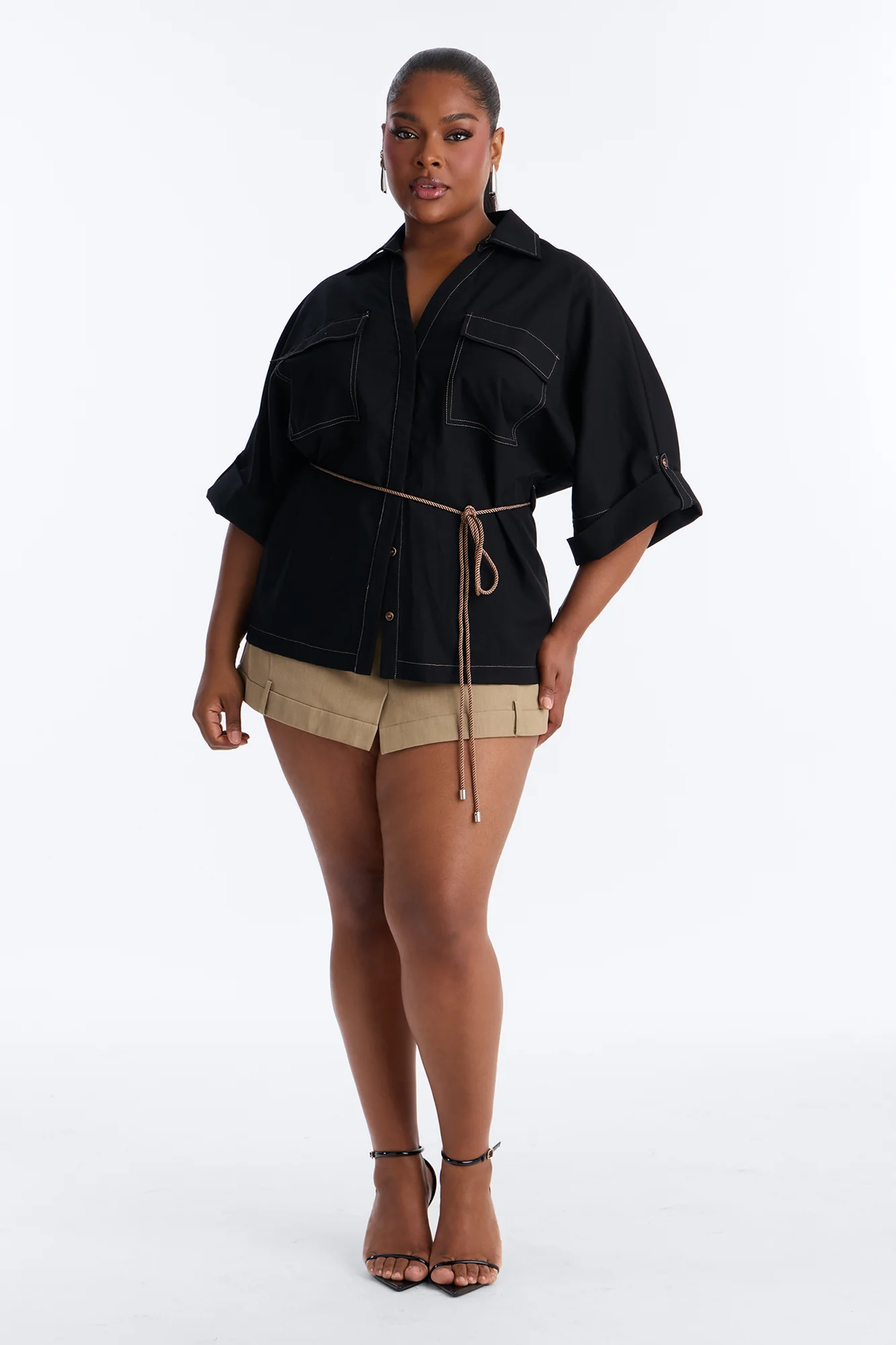 Casual Class Belted Linen Shirt - Black - Image 6