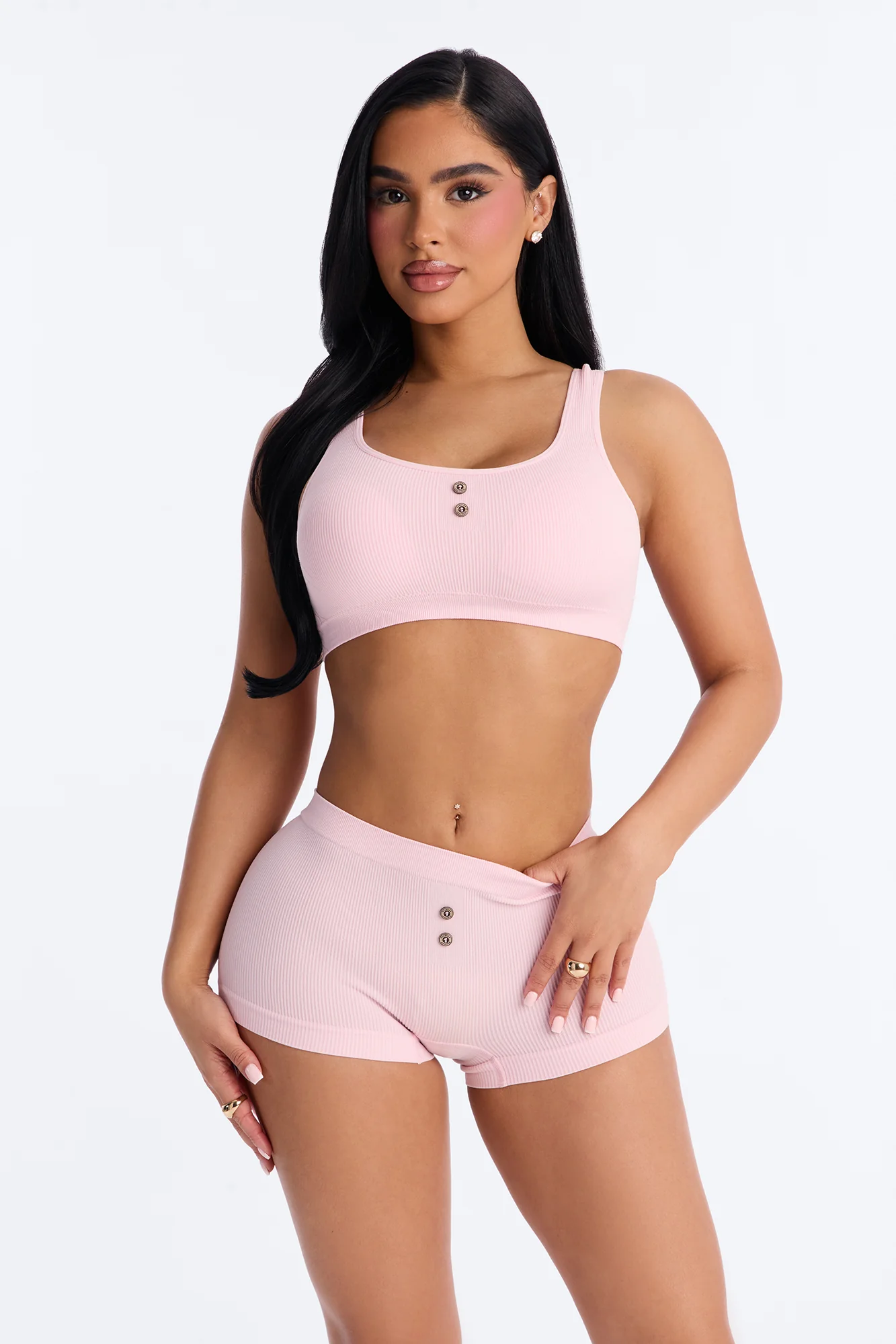 Casual Cuddles 2 Piece Seamless Ribbed Bra Set - Rose