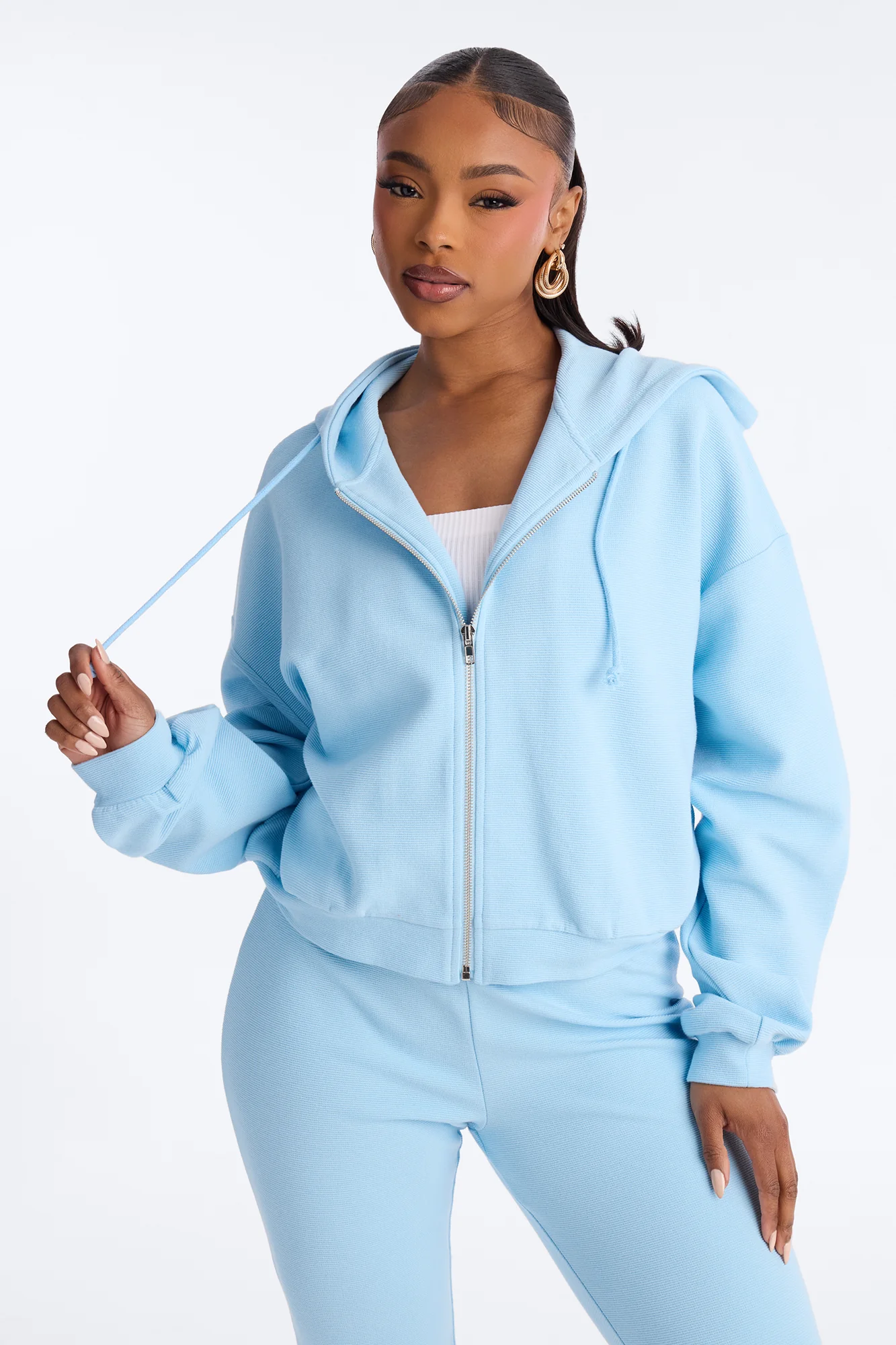 Casual Cutie Knit Capri Set - Blue - Image 3