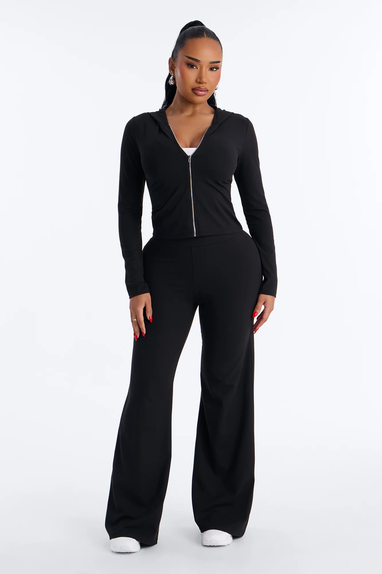 Casual Vibe Zip Up Hoodie Pant Set - Black