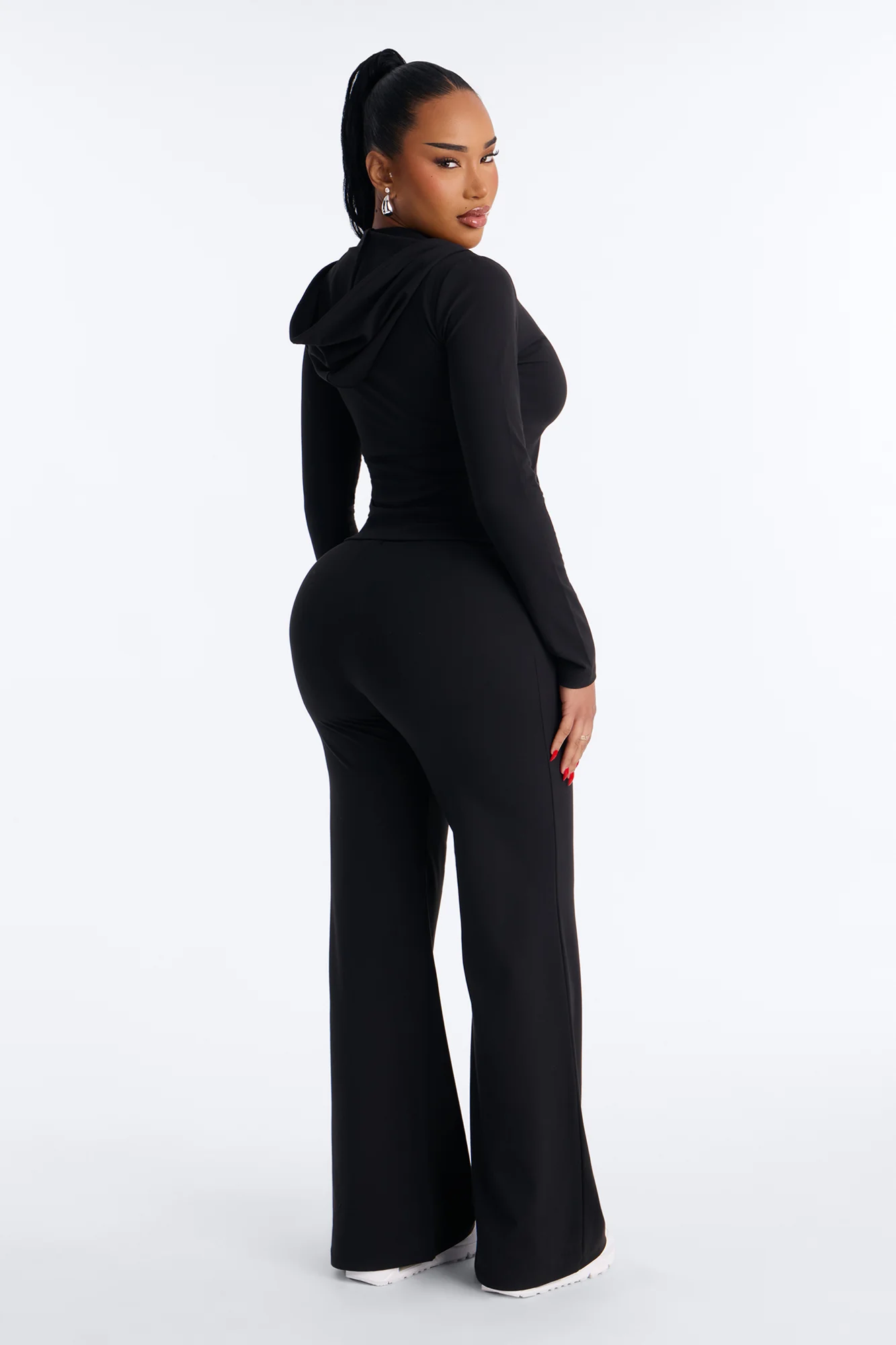 Casual Vibe Zip Up Hoodie Pant Set - Black - Image 4