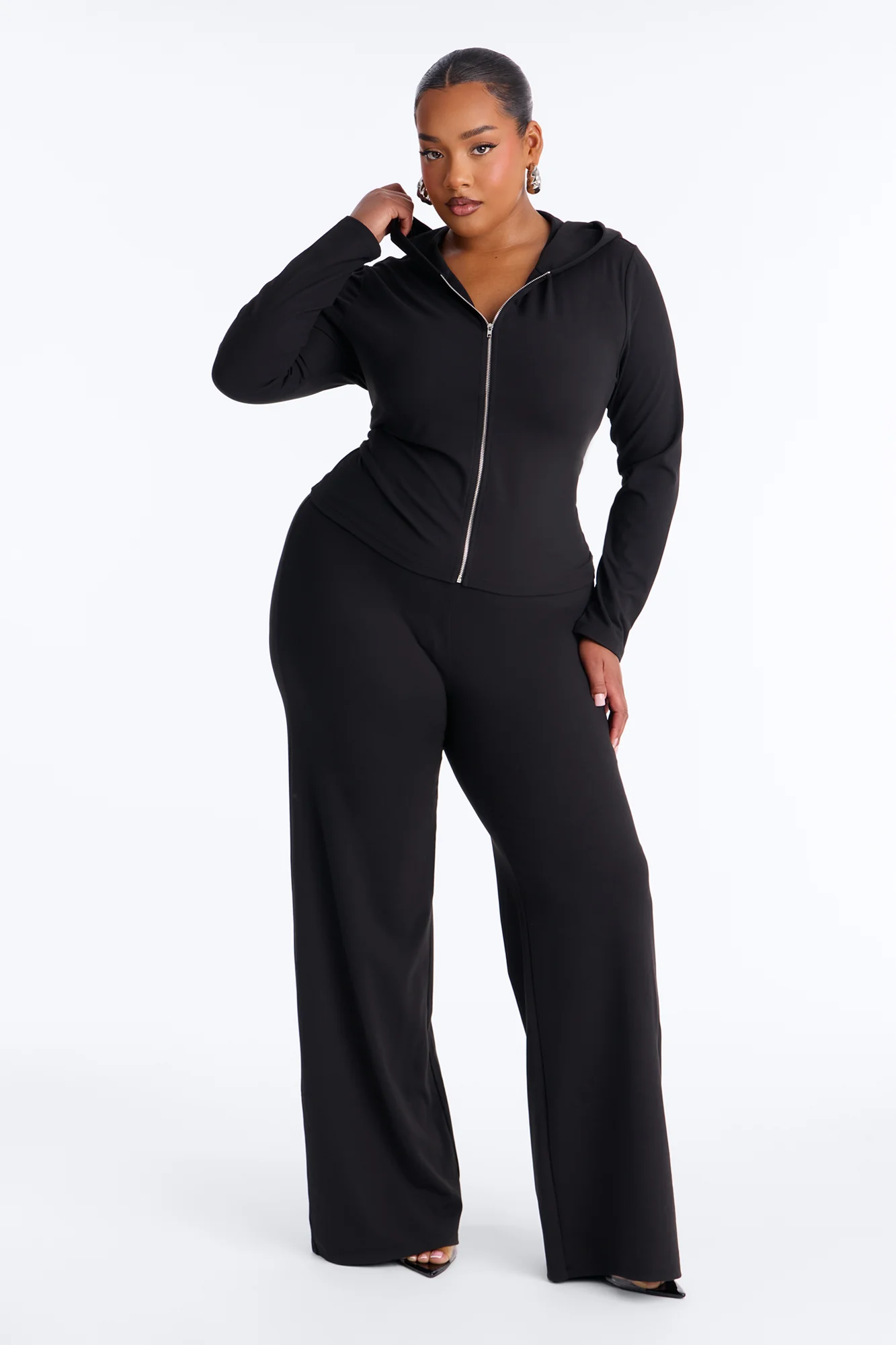 Casual Vibe Zip Up Hoodie Pant Set - Black - Image 5