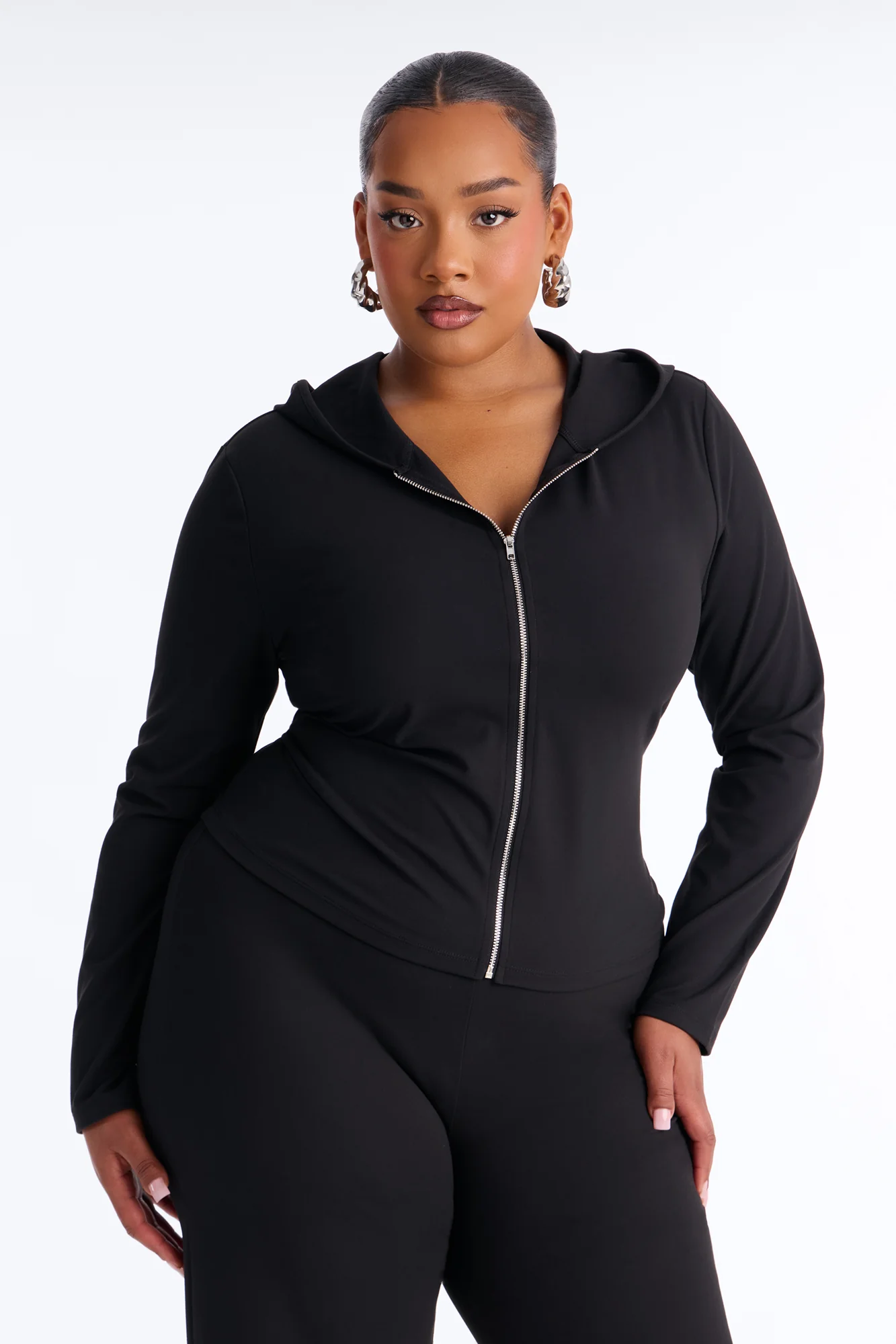 Casual Vibe Zip Up Hoodie Pant Set - Black - Image 6