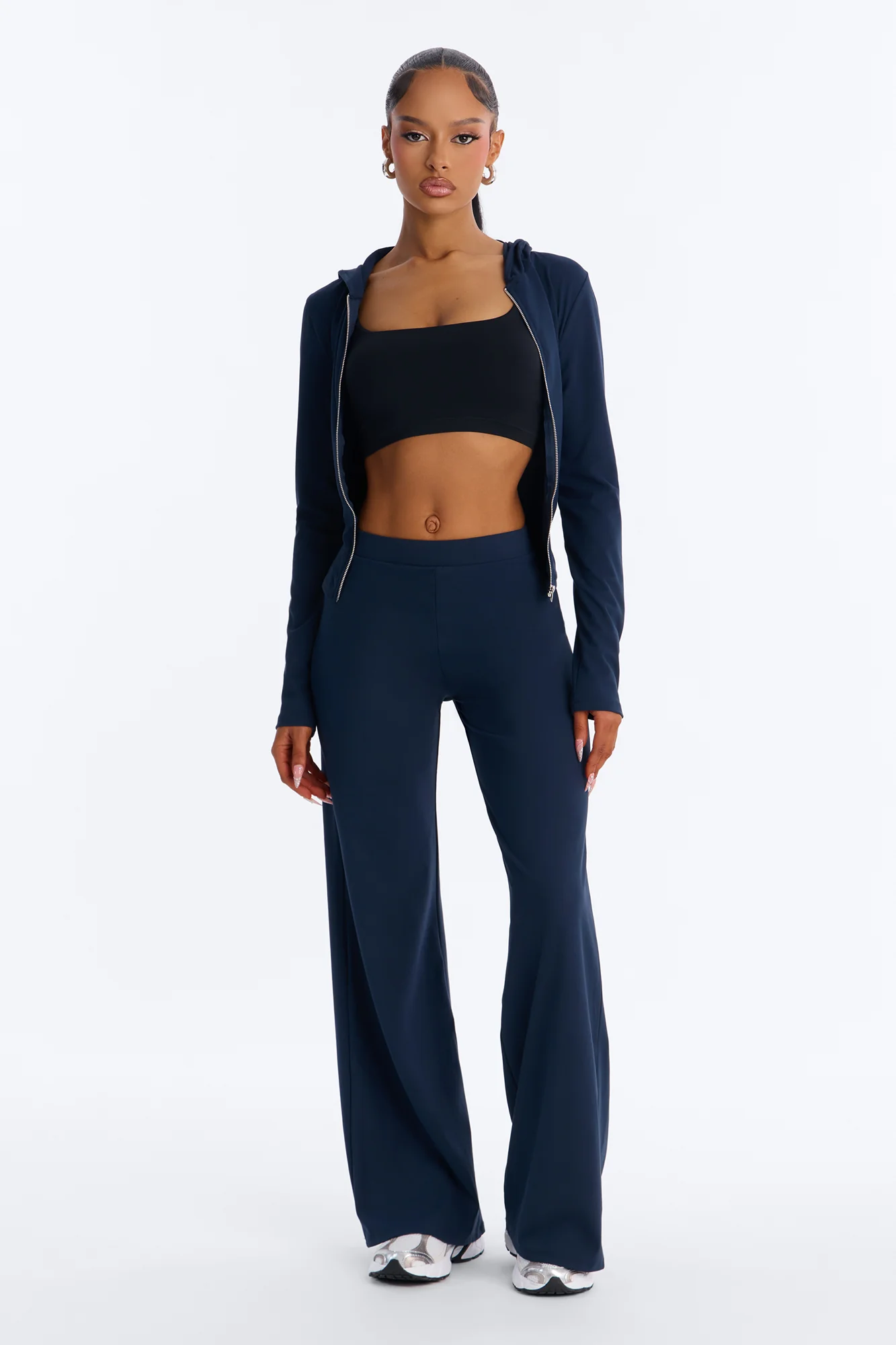 Casual Vibe Zip Up Hoodie Pant Set - Navy