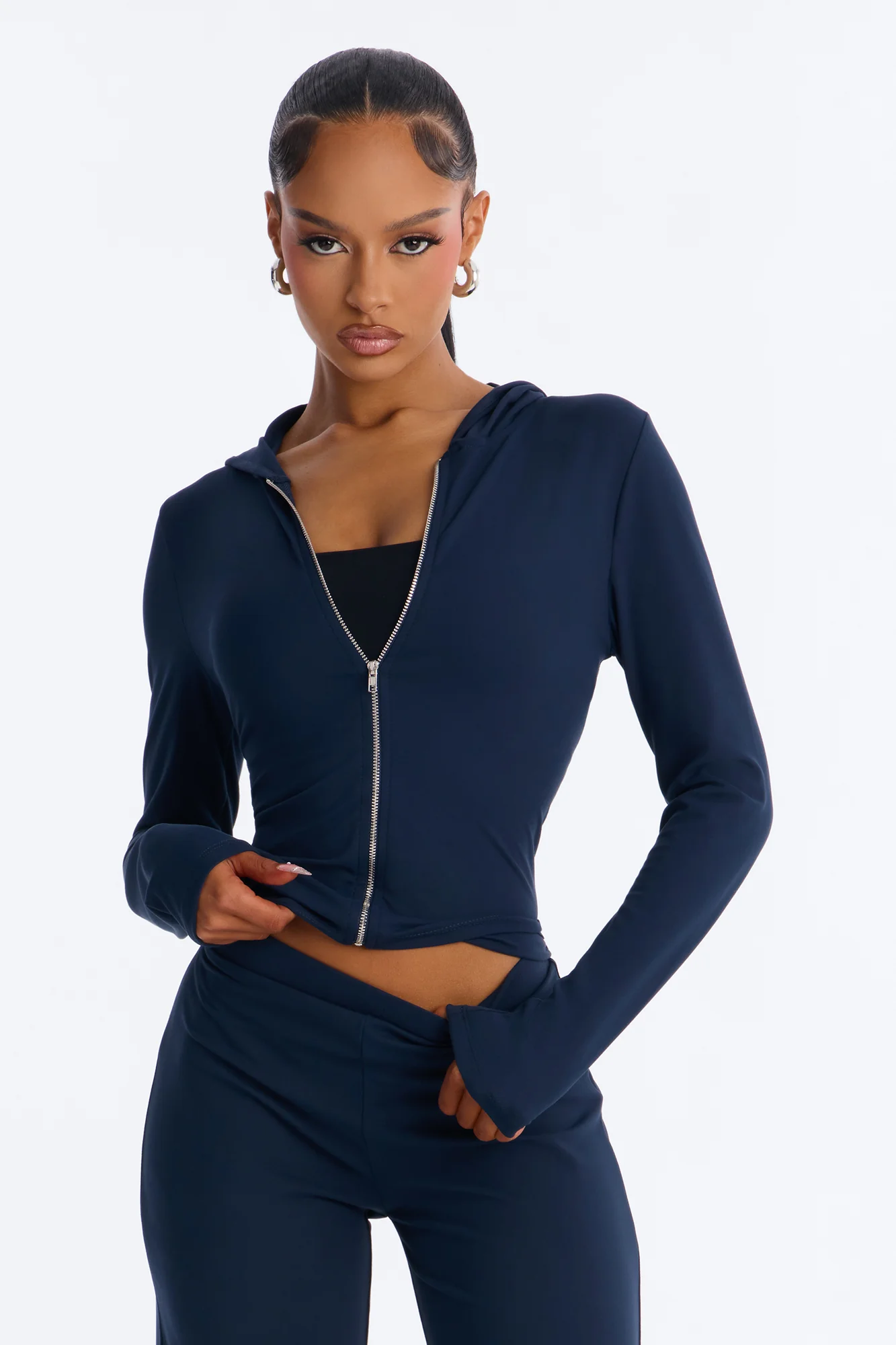 Casual Vibe Zip Up Hoodie Pant Set - Navy - Image 2