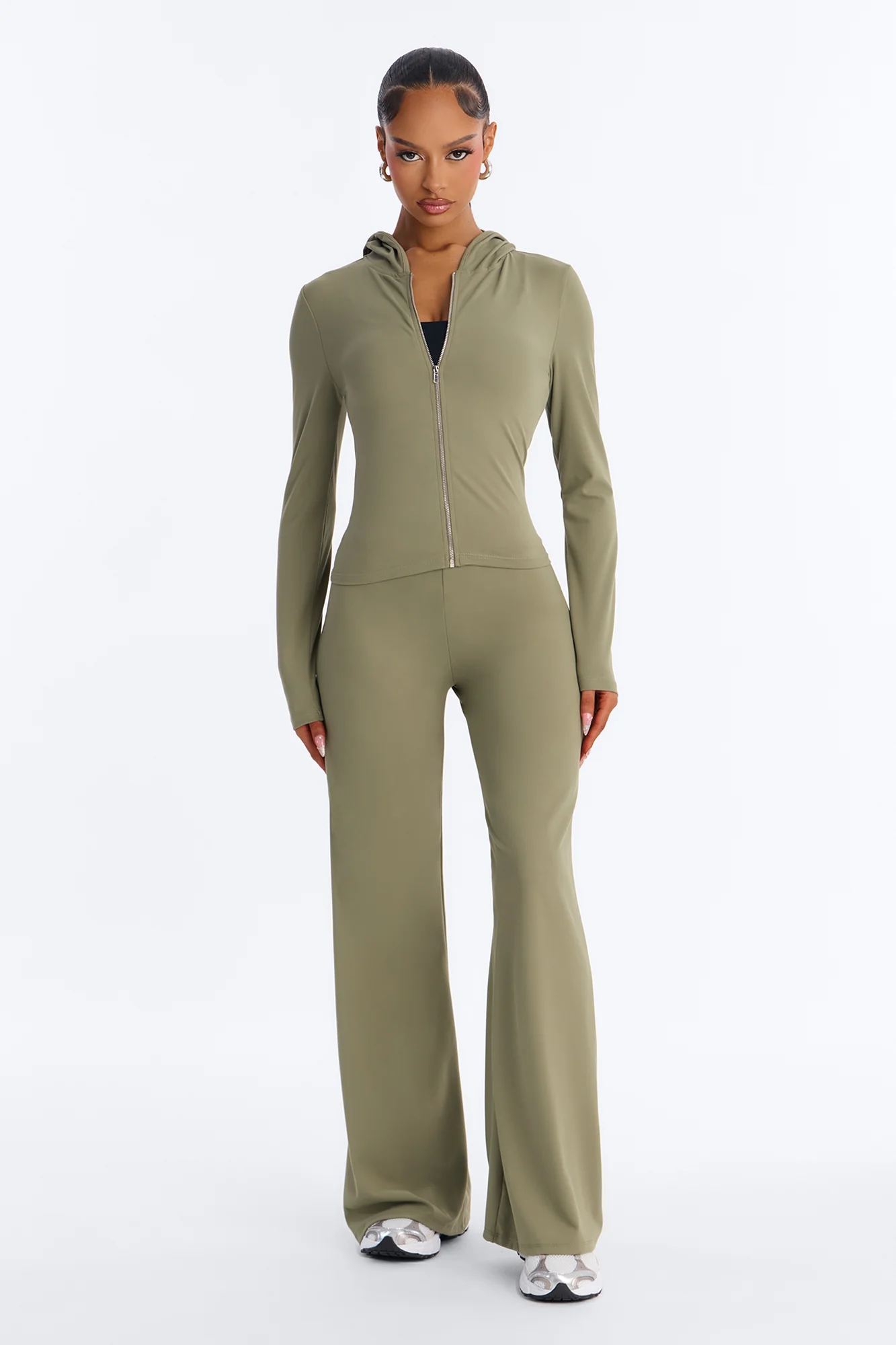 Casual Vibe Zip Up Hoodie Pant Set - Olive