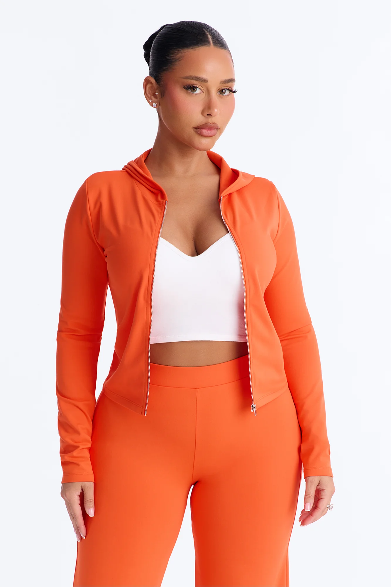 Casual Vibe Zip Up Hoodie Pant Set - Tomato Red - Image 2